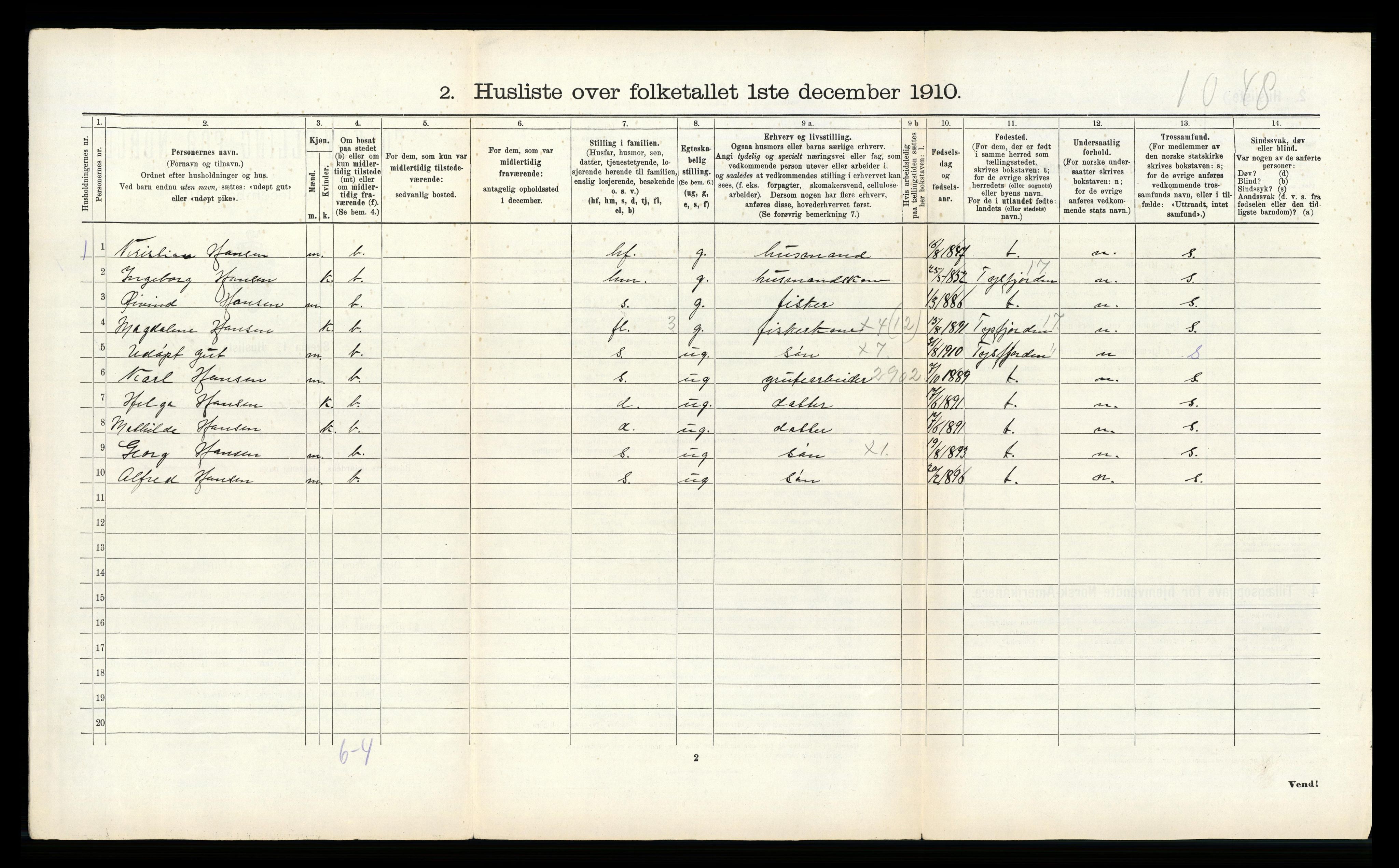 RA, 1910 census for Hamarøy, 1910, p. 185