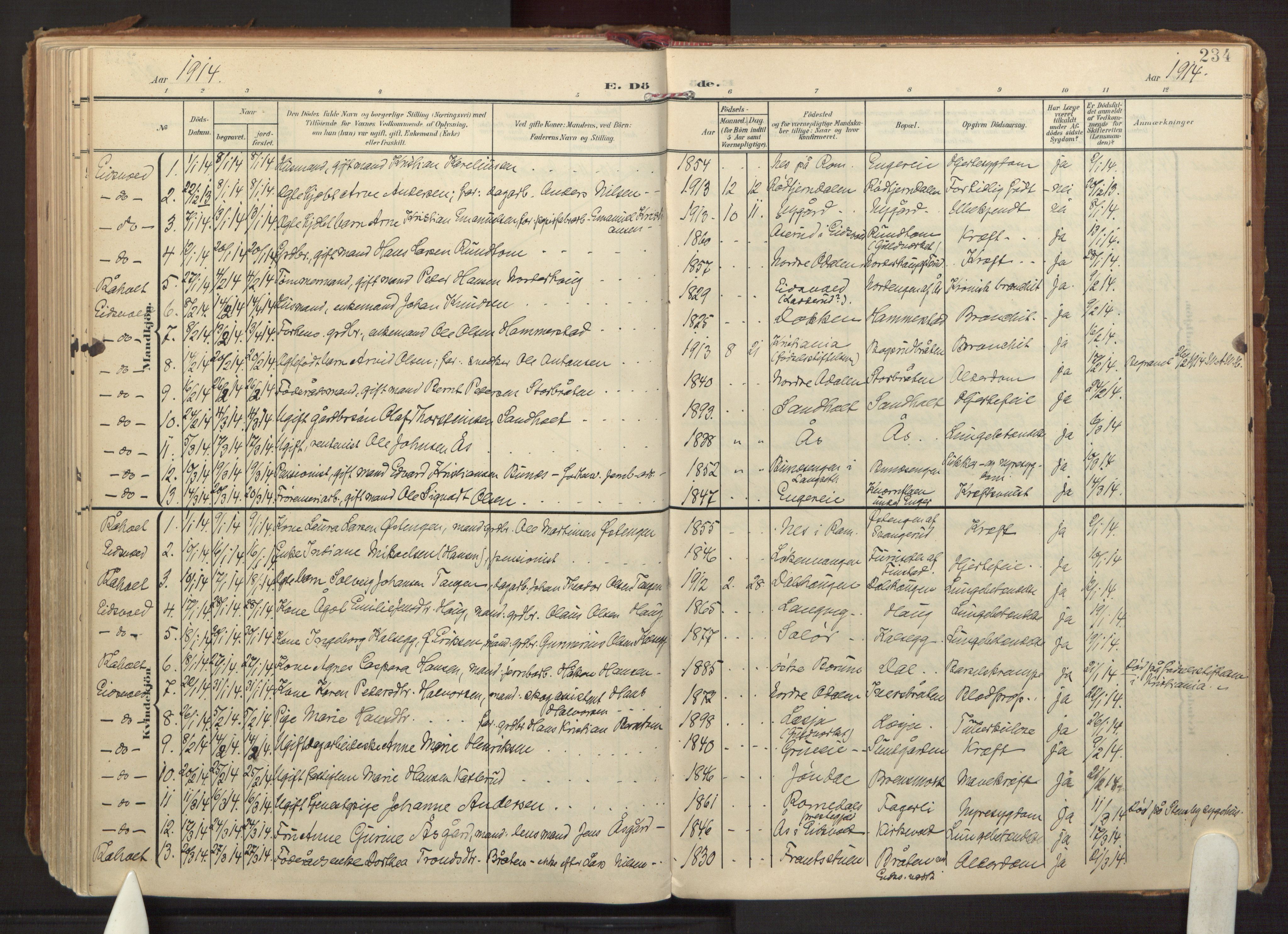 Eidsvoll prestekontor Kirkebøker, SAO/A-10888/F/Fa: Parish register (official) no. I 8, 1908-1920, p. 234