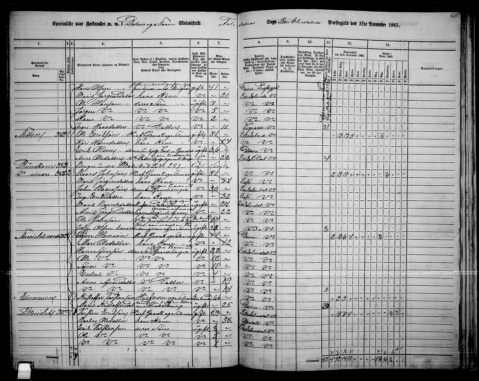 RA, 1865 census for Lille Elvedalen, 1865, p. 134