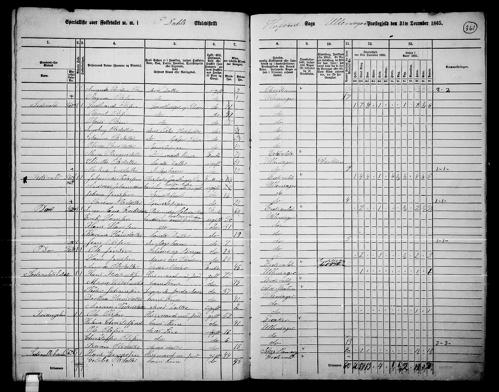 RA, 1865 census for Ullensaker, 1865, p. 307