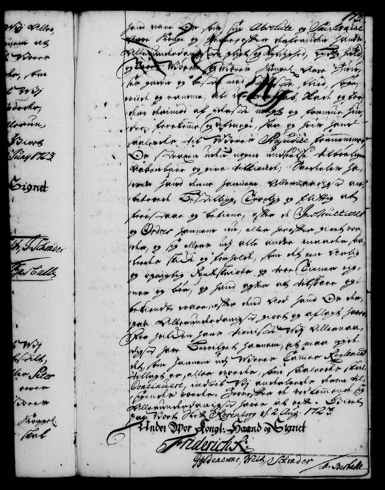 Rentekammeret, Kammerkanselliet, RA/EA-3111/G/Gg/Gge/L0001: Norsk bestallingsprotokoll med register (merket RK 53.25), 1720-1730, p. 173