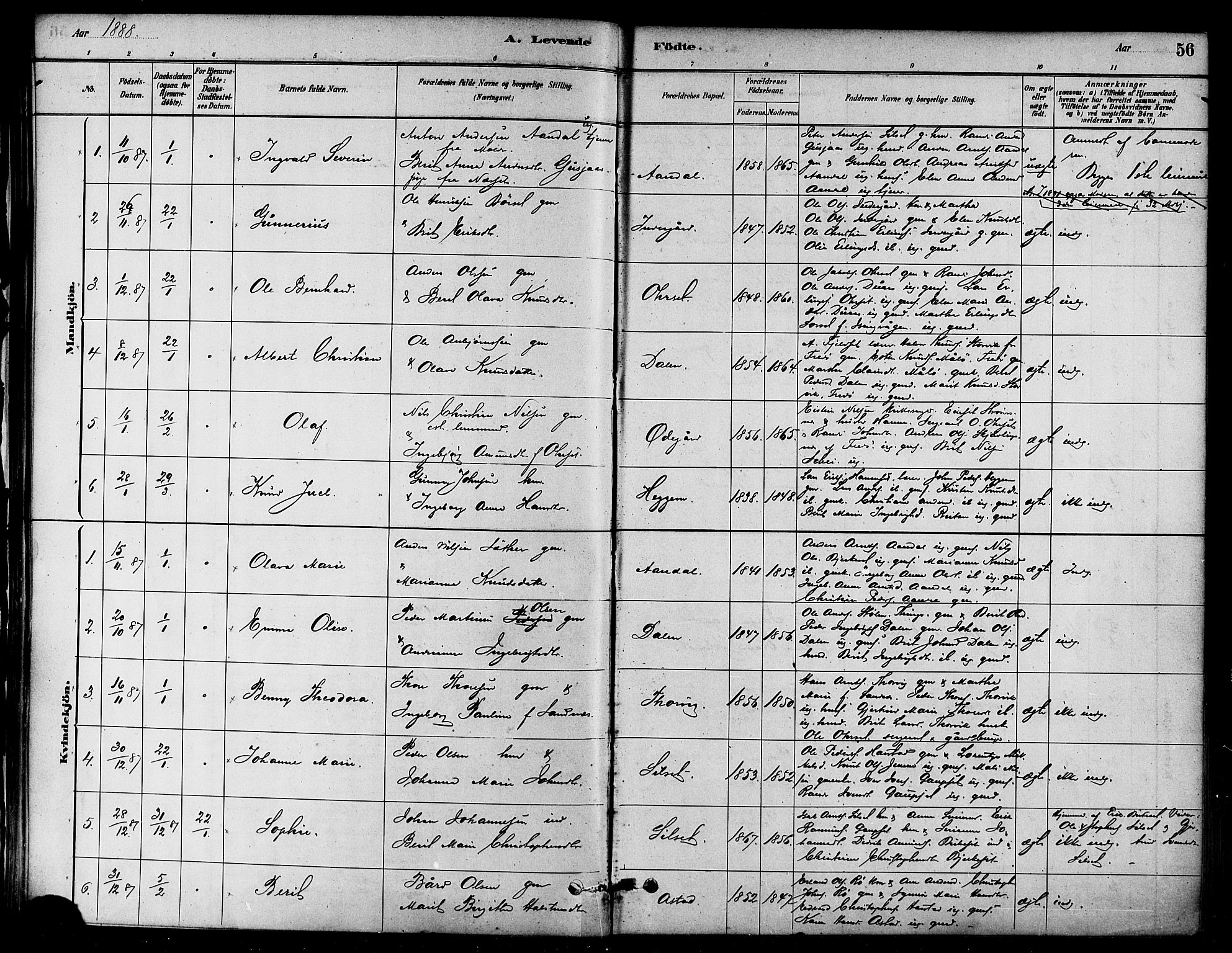 Ministerialprotokoller, klokkerbøker og fødselsregistre - Møre og Romsdal, AV/SAT-A-1454/584/L0967: Parish register (official) no. 584A07, 1879-1894, p. 56