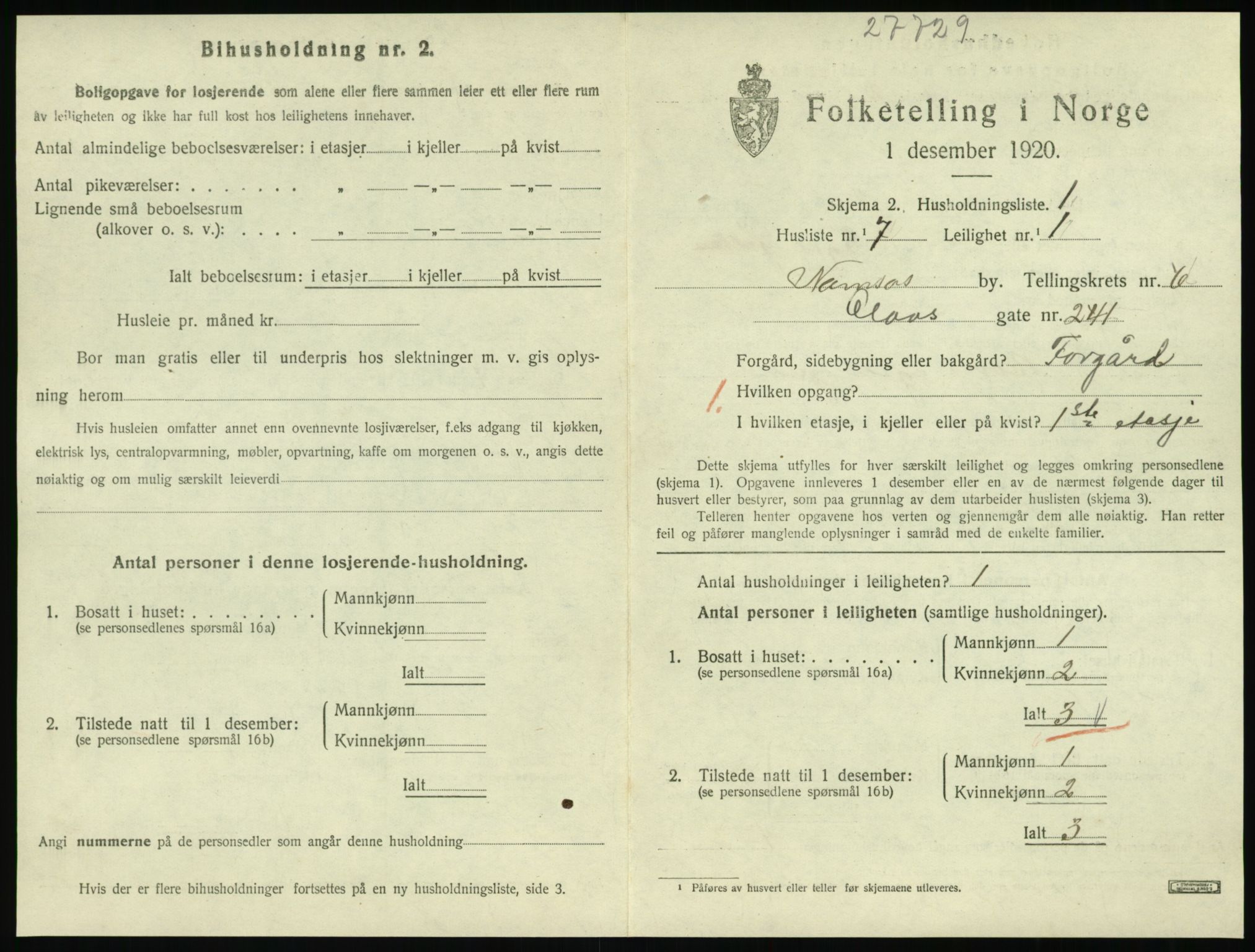 SAT, 1920 census for Namsos, 1920, p. 1789
