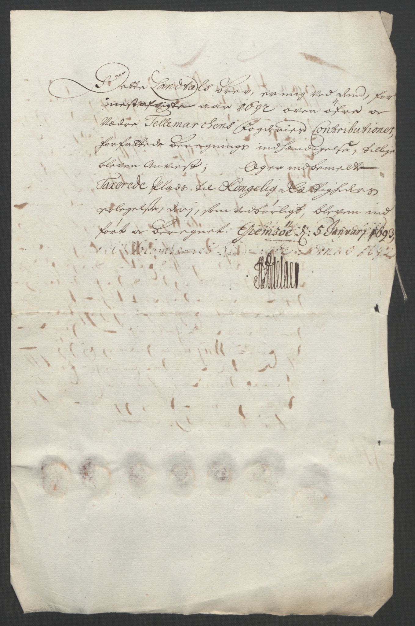 Rentekammeret inntil 1814, Reviderte regnskaper, Fogderegnskap, RA/EA-4092/R35/L2090: Fogderegnskap Øvre og Nedre Telemark, 1692, p. 18