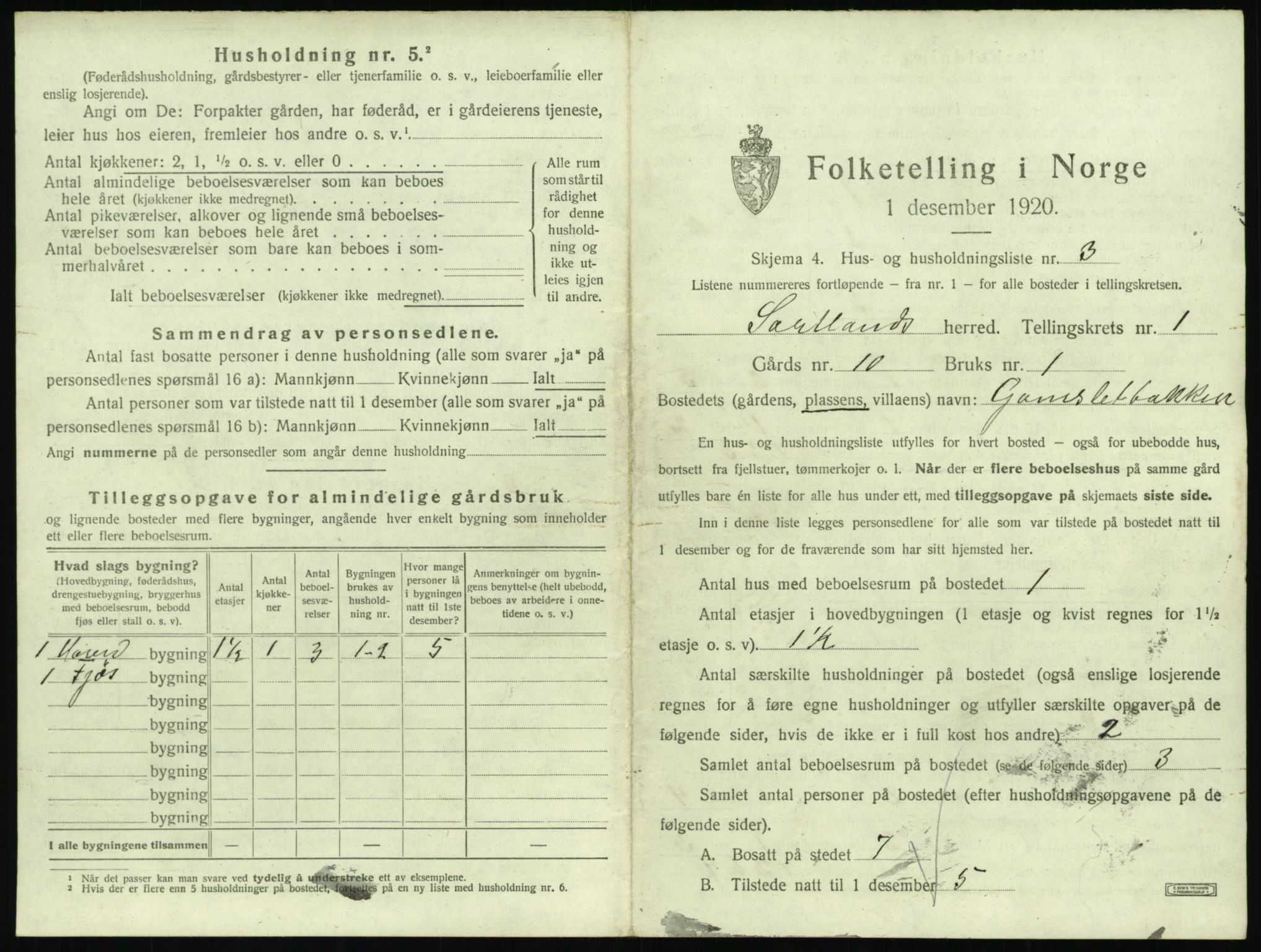 SAT, 1920 census for Sortland, 1920, p. 64