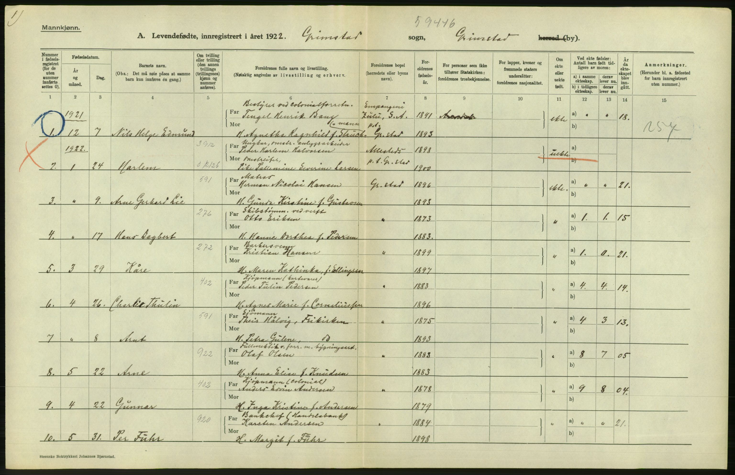 Statistisk sentralbyrå, Sosiodemografiske emner, Befolkning, AV/RA-S-2228/D/Df/Dfc/Dfcb/L0021: Aust-Agder fylke: Levendefødte menn og kvinner, gifte, døde, dødfødte. Bygder og byer., 1922, p. 78