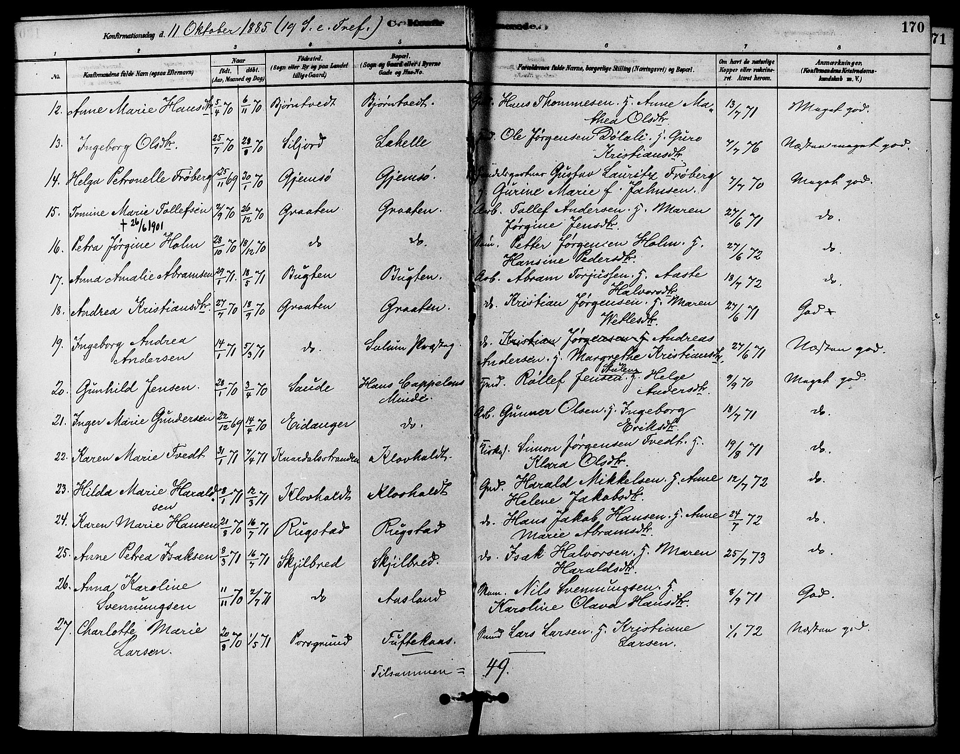 Solum kirkebøker, AV/SAKO-A-306/F/Fa/L0009: Parish register (official) no. I 9, 1877-1887, p. 170