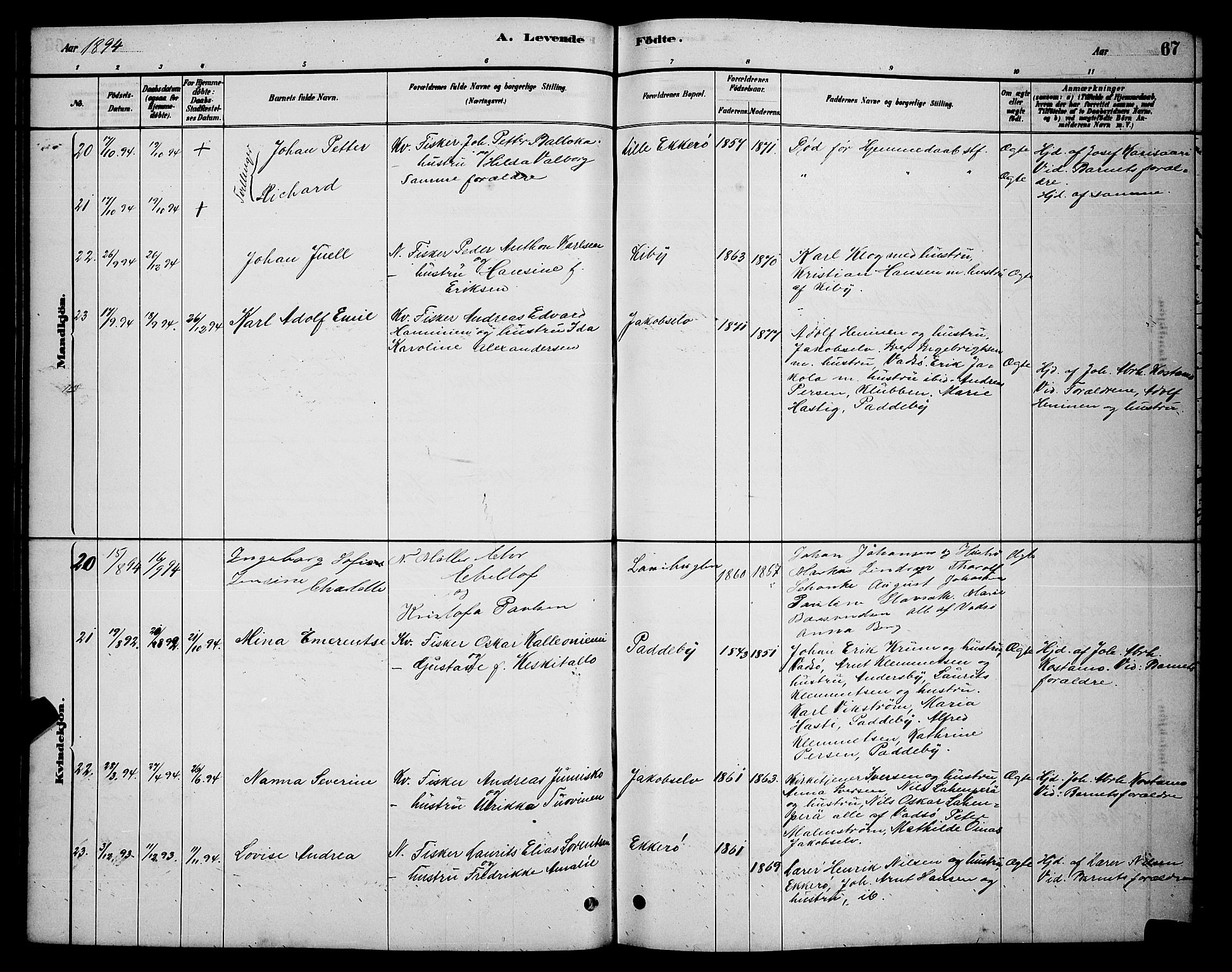 Vadsø sokneprestkontor, AV/SATØ-S-1325/H/Hb/L0003klokker: Parish register (copy) no. 3, 1881-1901, p. 67