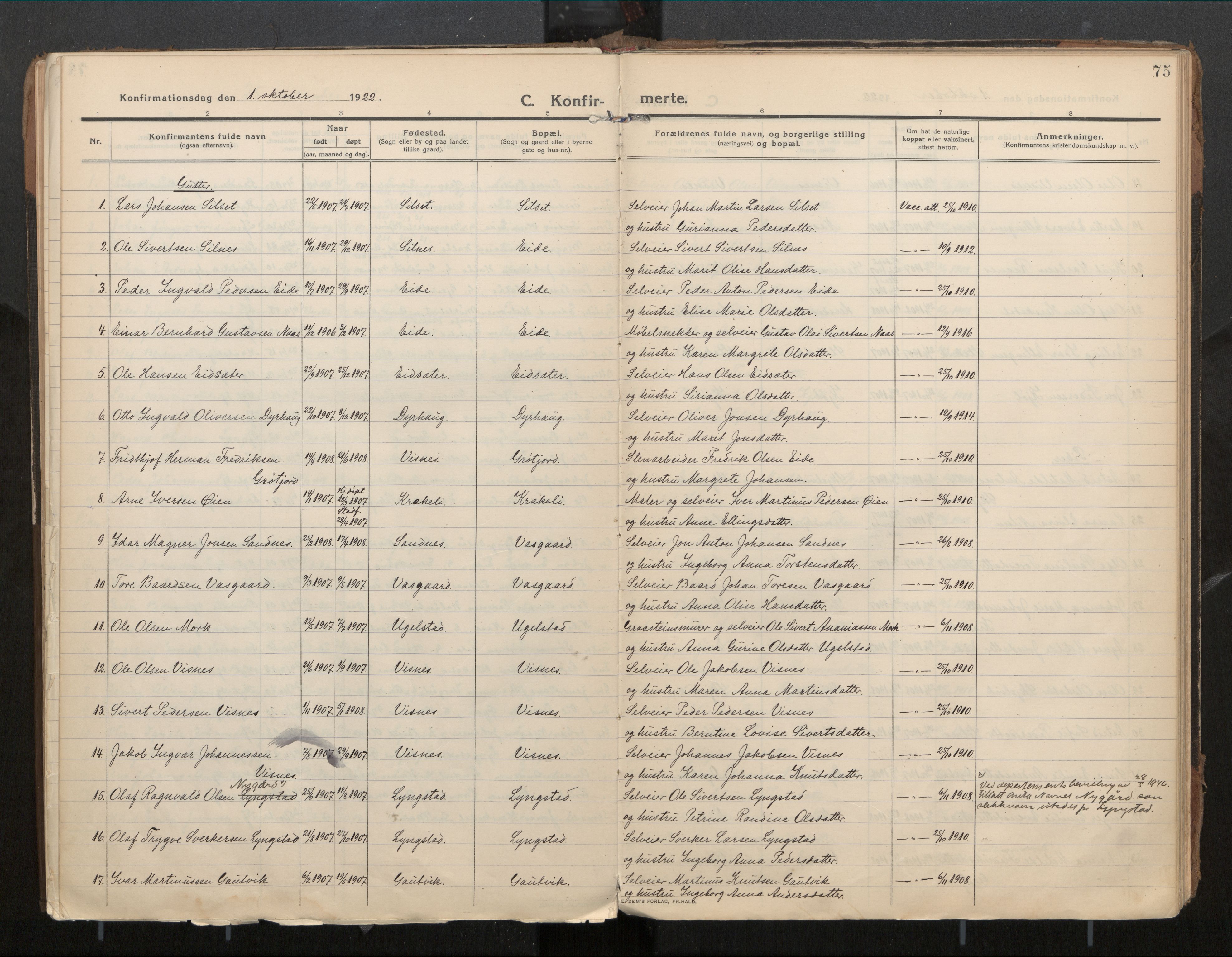 Ministerialprotokoller, klokkerbøker og fødselsregistre - Møre og Romsdal, SAT/A-1454/571/L0836b: Parish register (official) no. 571A03, 1911-1926, p. 75