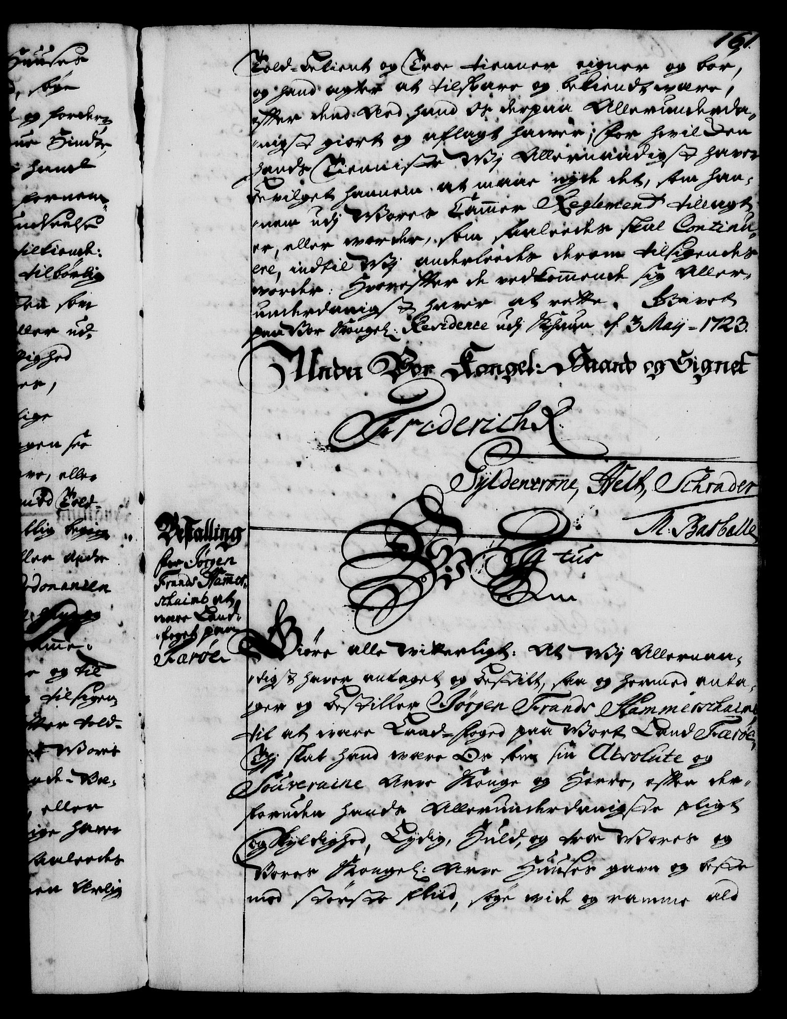 Rentekammeret, Kammerkanselliet, RA/EA-3111/G/Gg/Gge/L0001: Norsk bestallingsprotokoll med register (merket RK 53.25), 1720-1730, p. 161