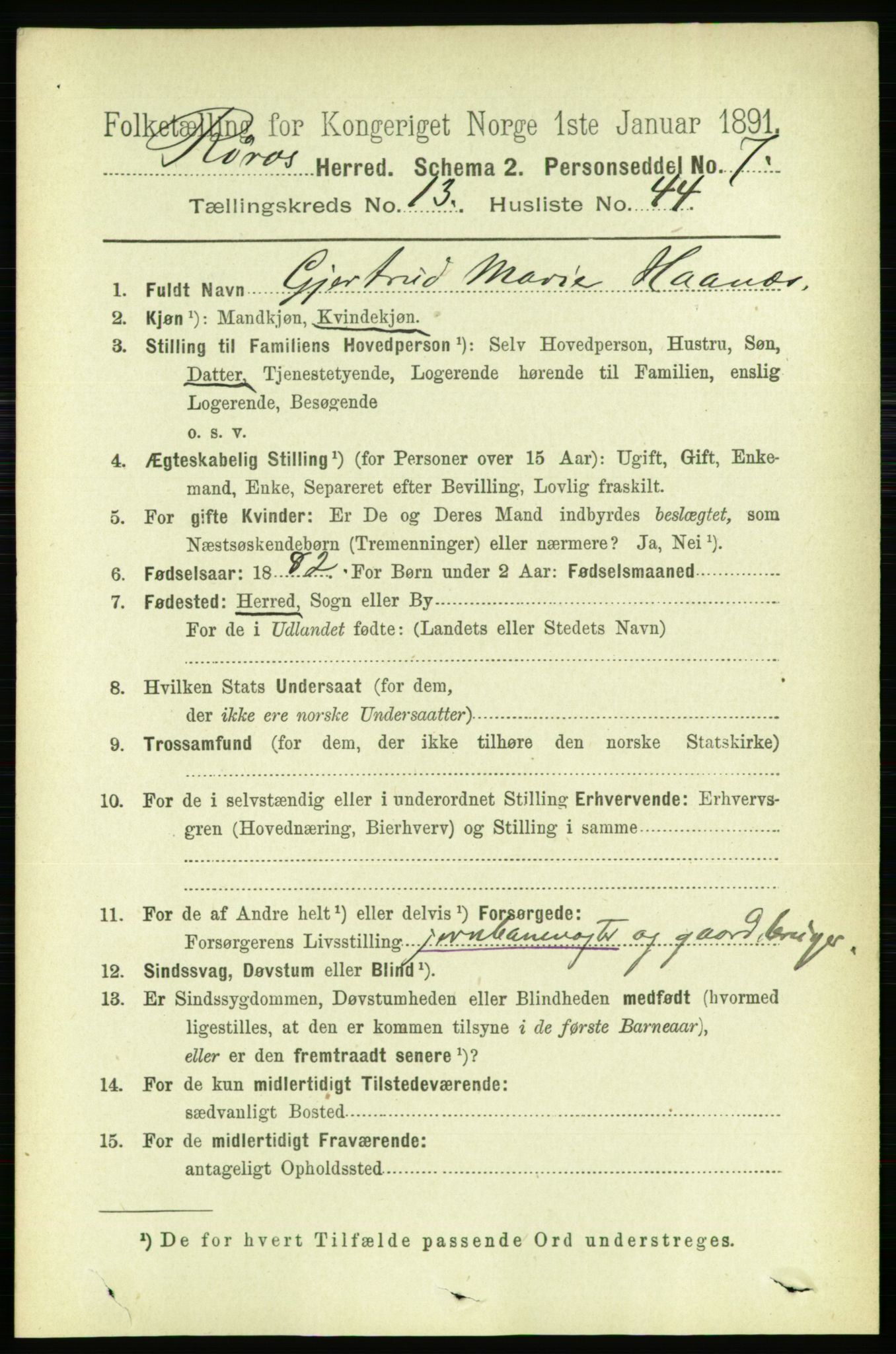 RA, 1891 census for 1640 Røros, 1891, p. 2786