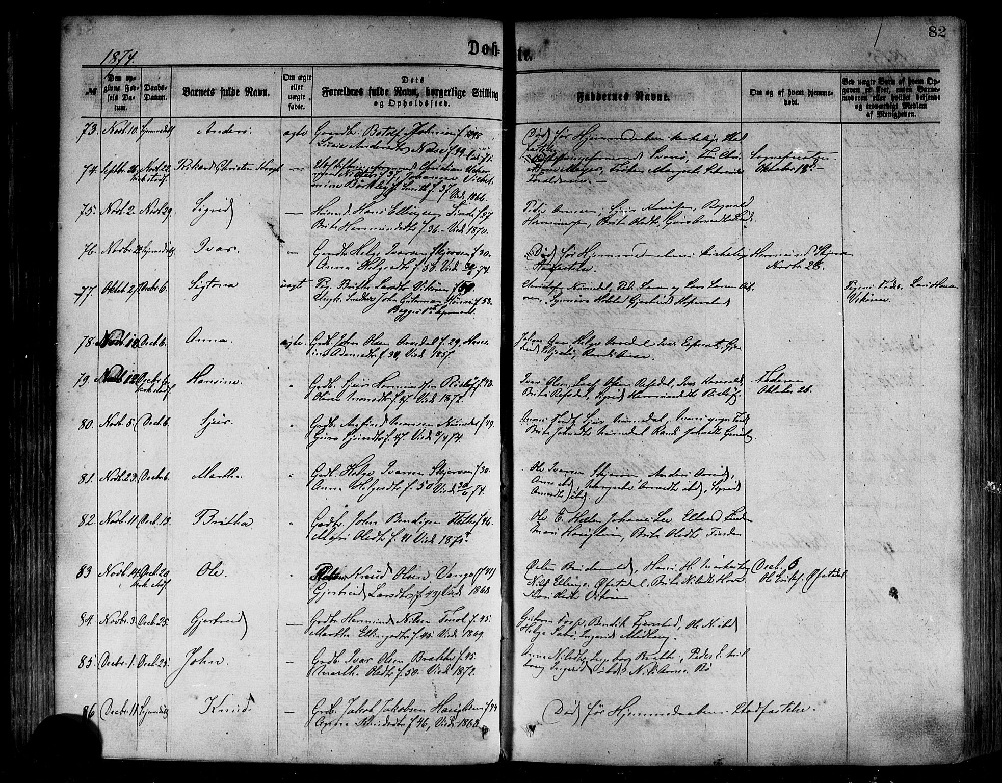 Vik sokneprestembete, AV/SAB-A-81501/H/Haa/Haaa/L0009: Parish register (official) no. A 9, 1866-1877, p. 82