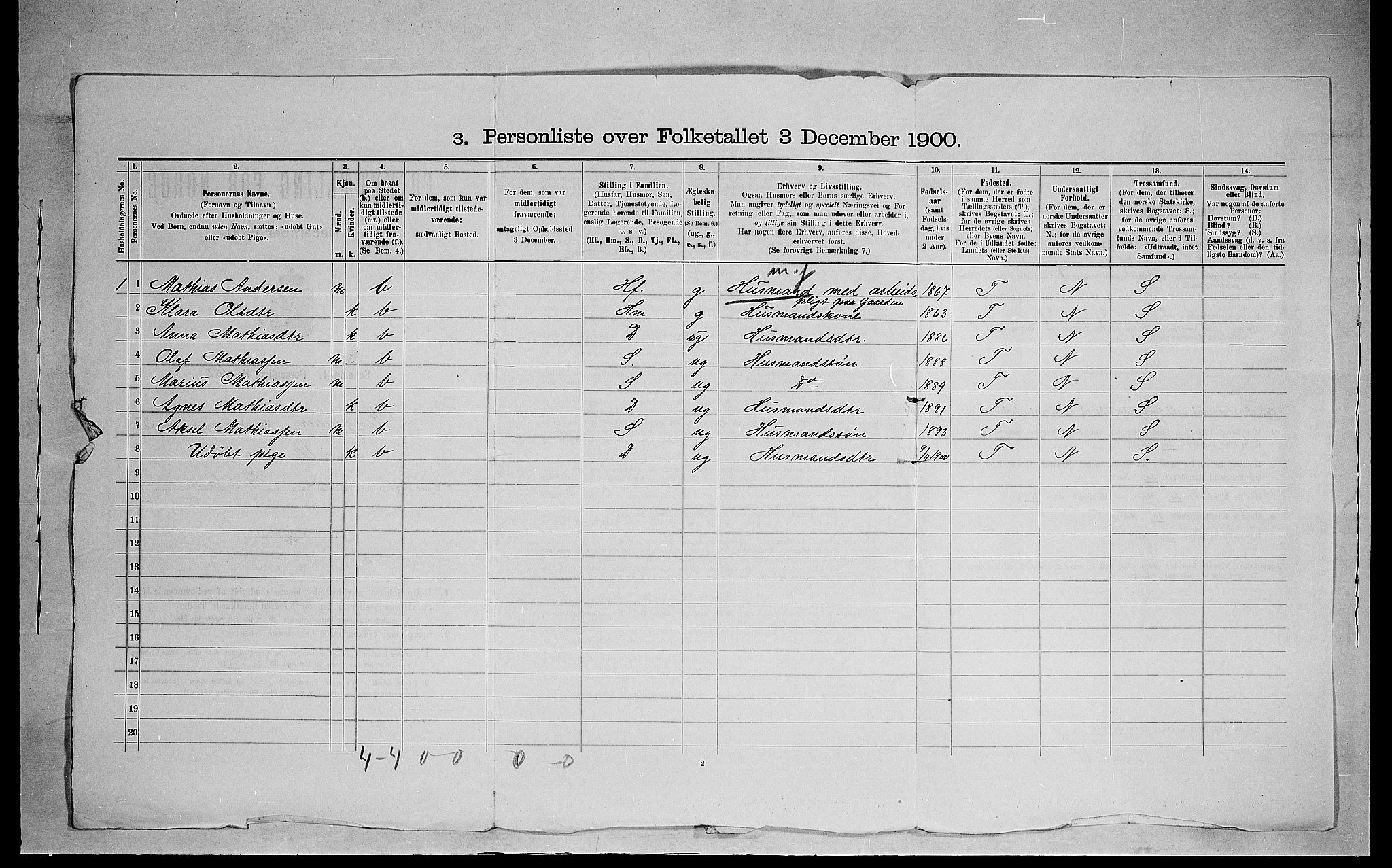 SAH, 1900 census for Ringsaker, 1900, p. 1236