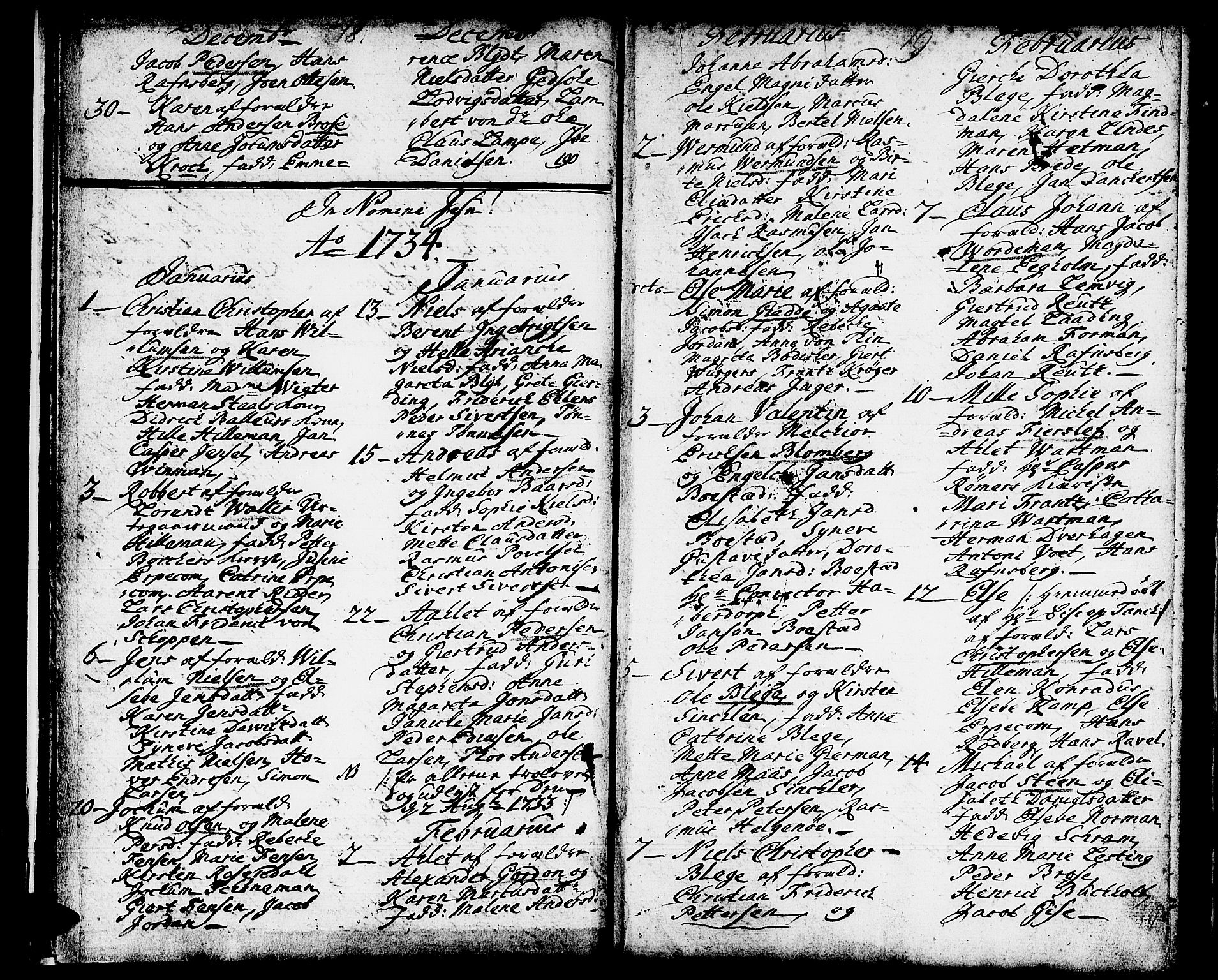 Domkirken sokneprestembete, AV/SAB-A-74801/H/Haa/L0002: Parish register (official) no. A 2, 1733-1750, p. 18-19