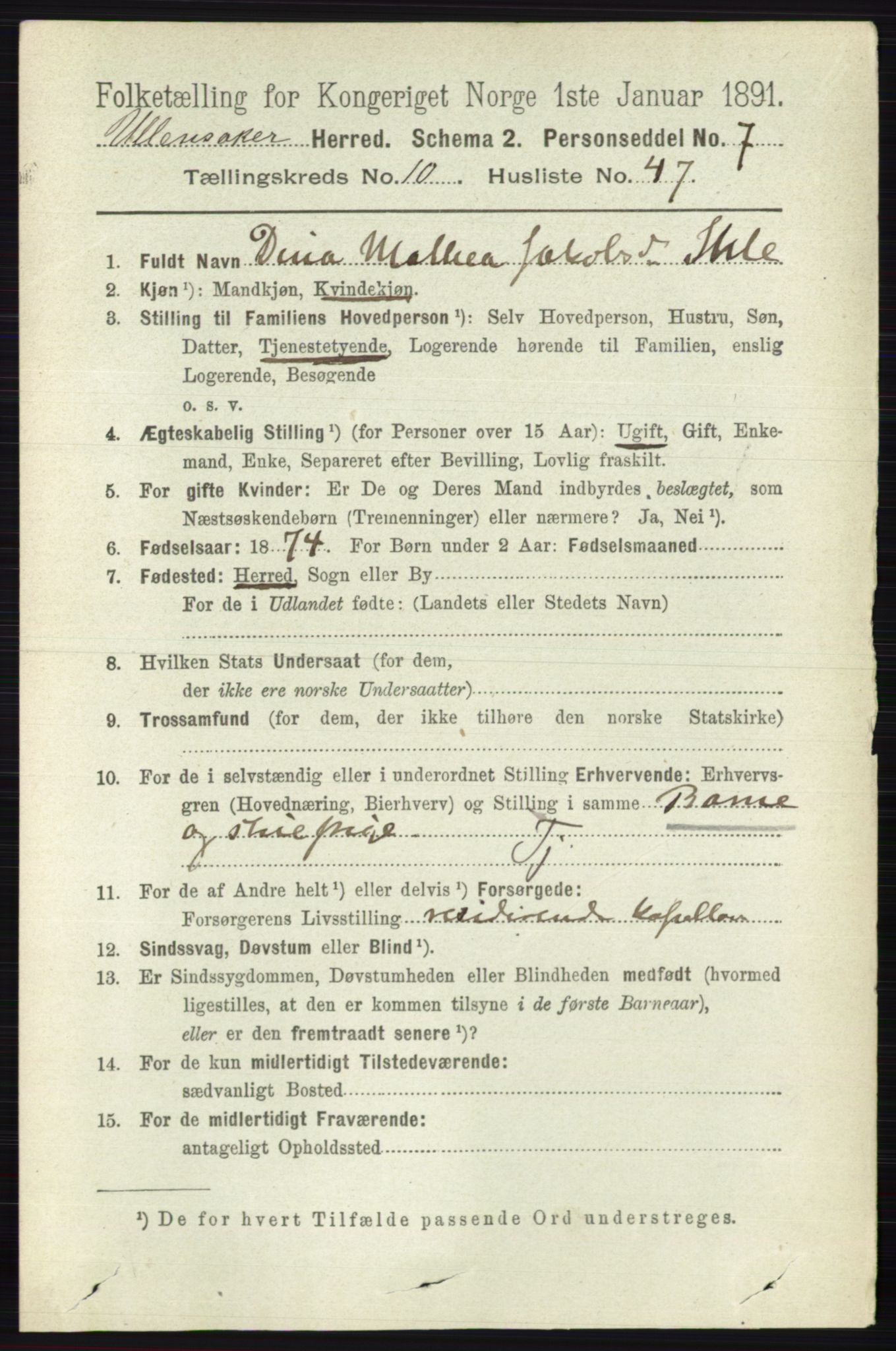 RA, 1891 census for 0235 Ullensaker, 1891, p. 4801