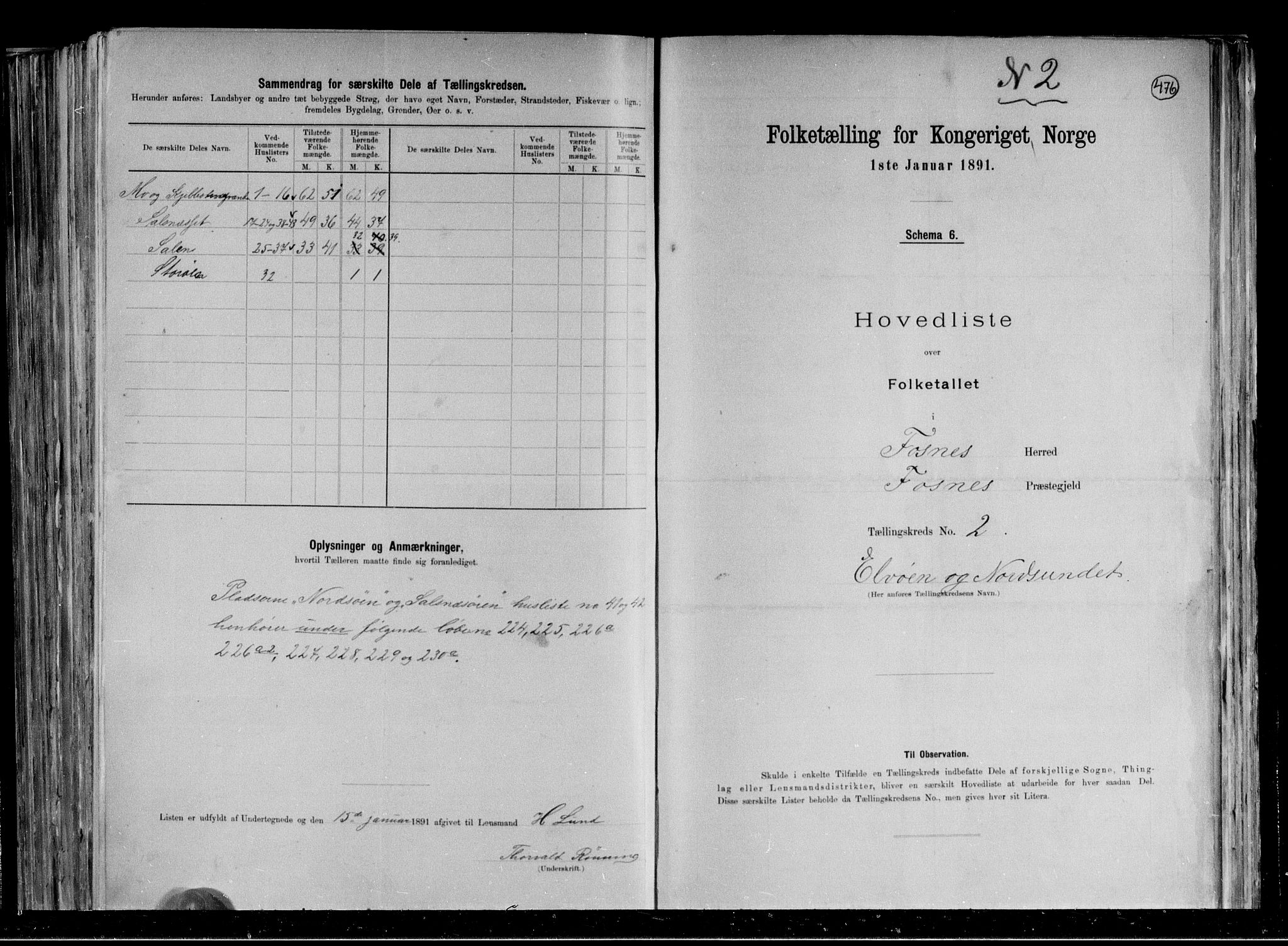 RA, 1891 census for 1748 Fosnes, 1891, p. 6