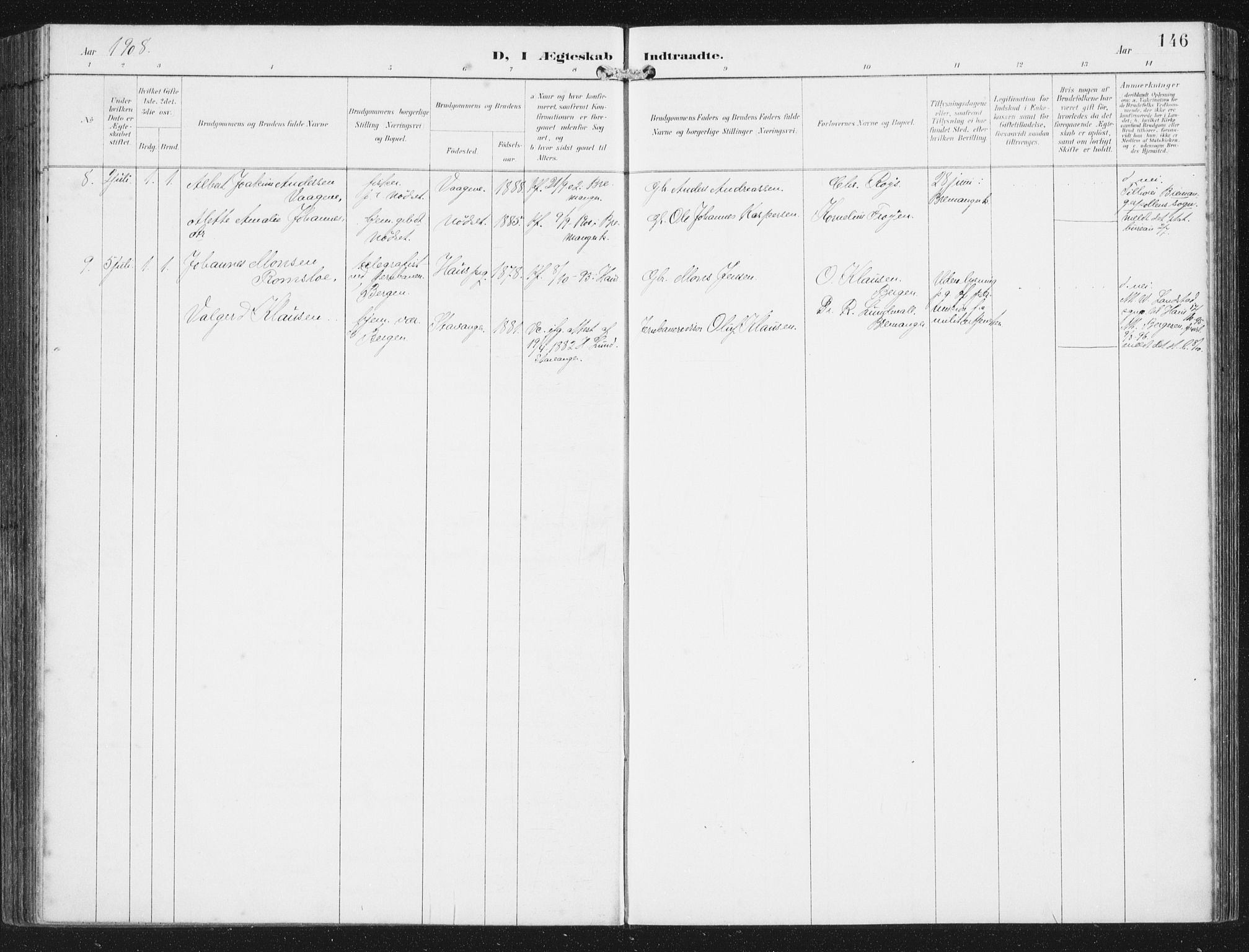 Bremanger sokneprestembete, AV/SAB-A-82201/H/Haa/Haab/L0002: Parish register (official) no. B  2, 1896-1908, p. 146