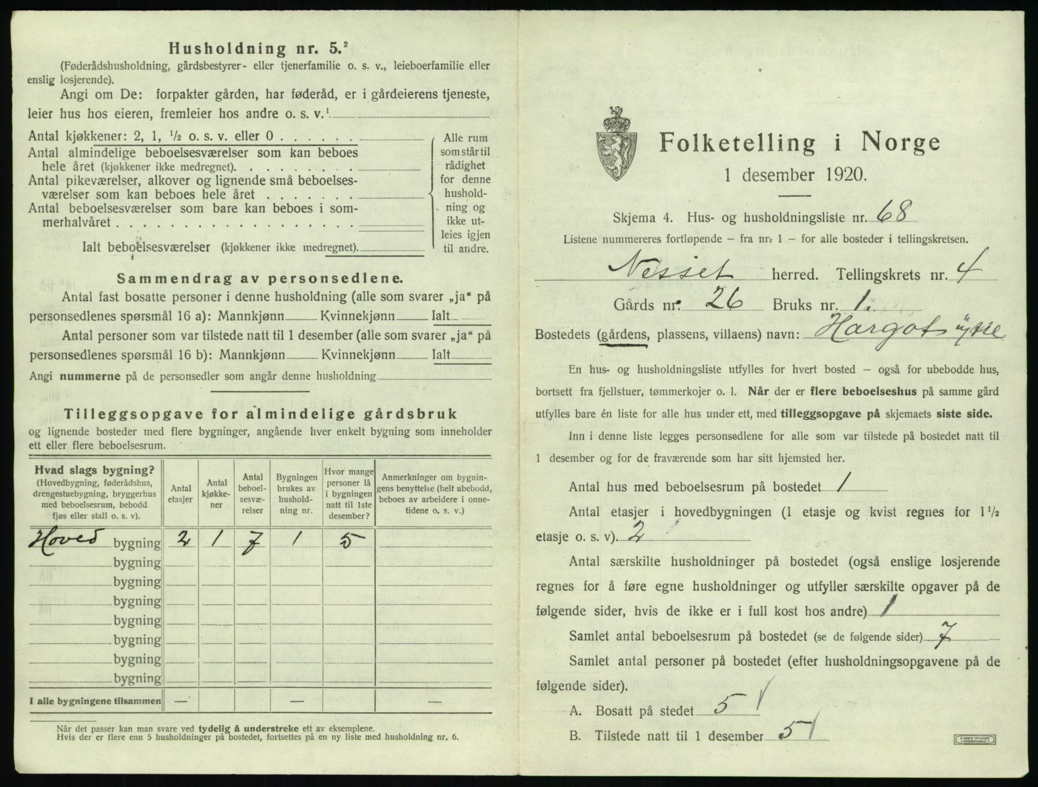 SAT, 1920 census for Nesset, 1920, p. 308