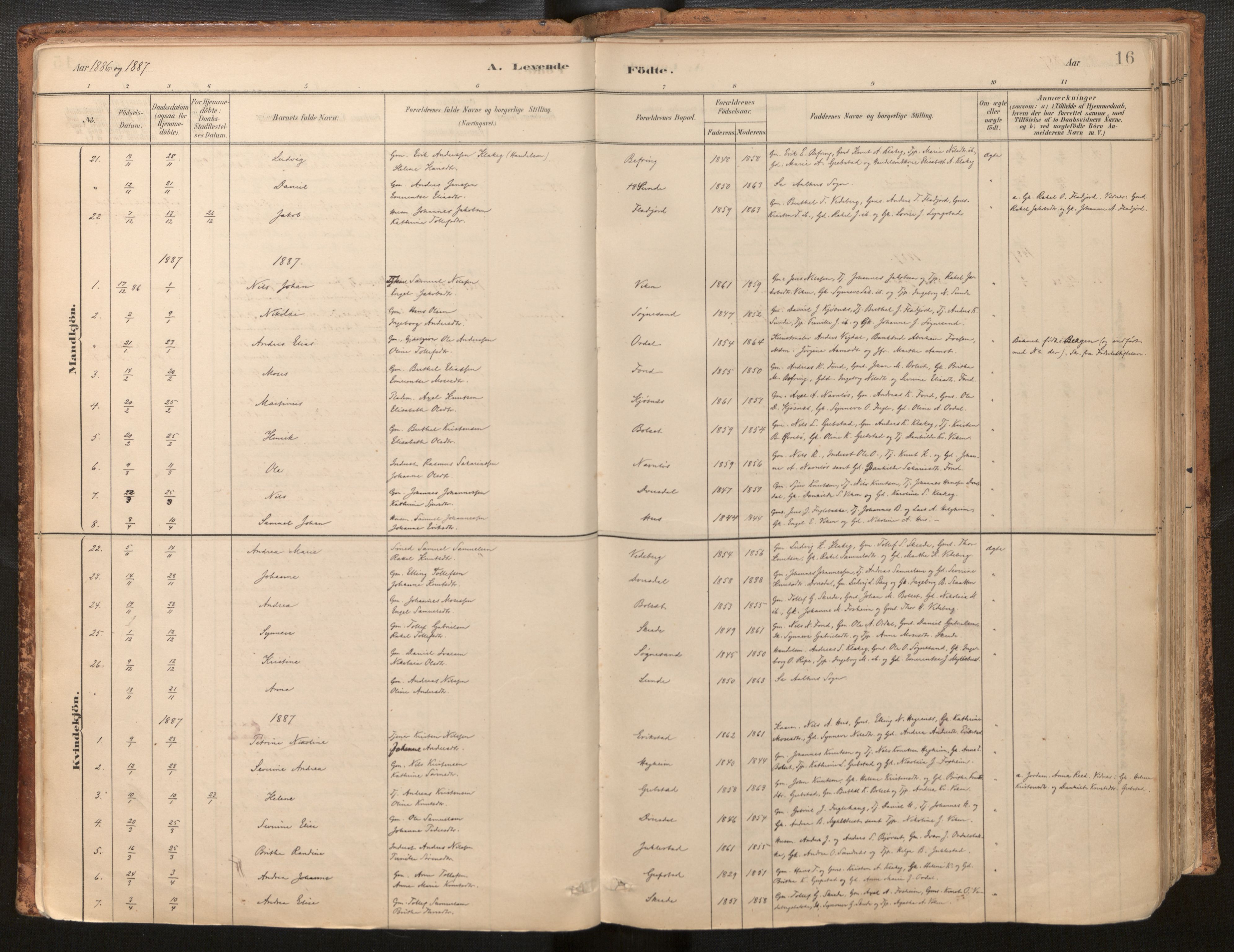 Jølster sokneprestembete, SAB/A-80701/H/Haa/Haac/L0001: Parish register (official) no. C 1, 1882-1928, p. 16