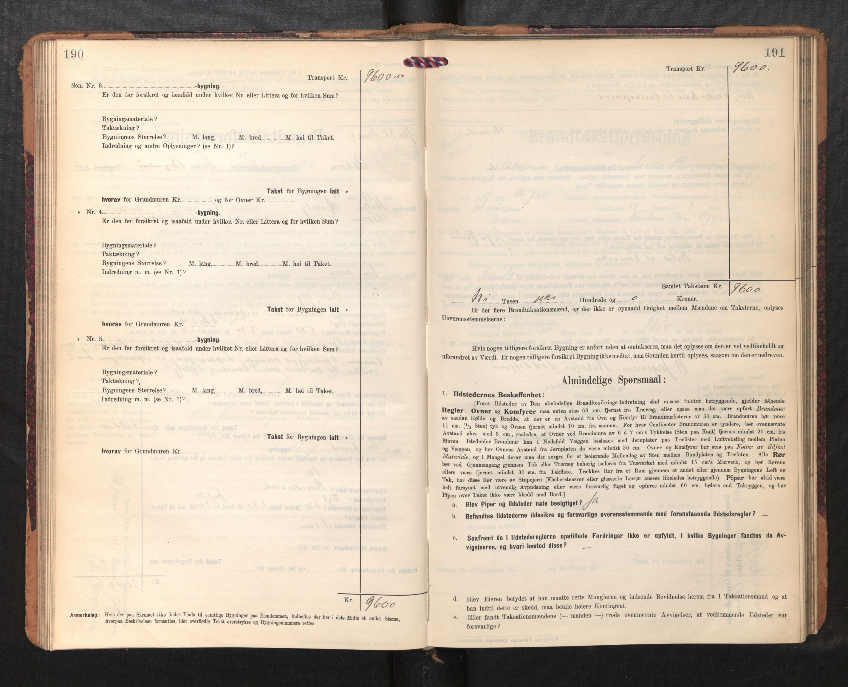 Lensmannen i Askøy, AV/SAB-A-31001/0012/L0007: Branntakstprotokoll, skjematakst, 1910-1919, p. 190-191