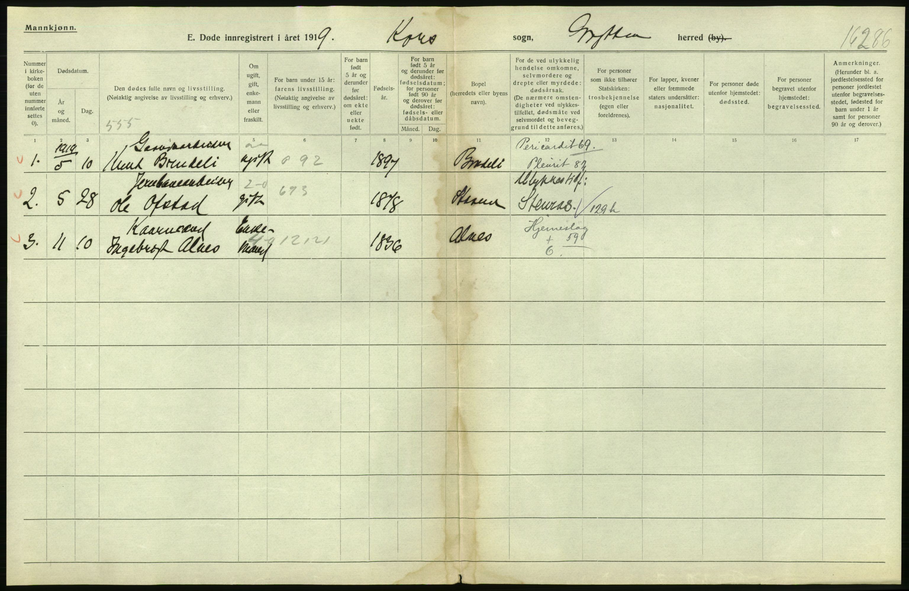 Statistisk sentralbyrå, Sosiodemografiske emner, Befolkning, AV/RA-S-2228/D/Df/Dfb/Dfbi/L0042: Møre fylke: Døde. Bygder og byer., 1919, p. 104