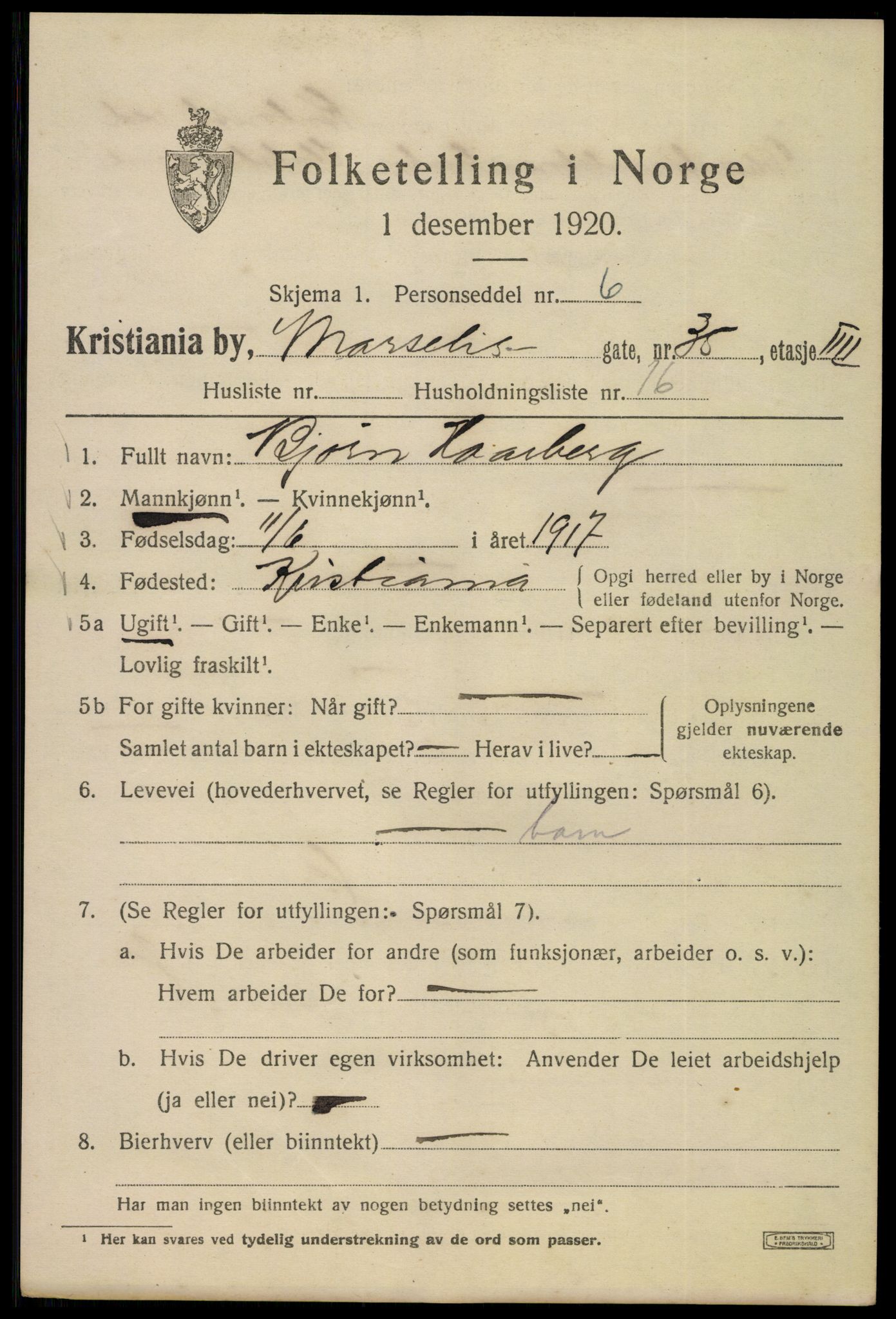 SAO, 1920 census for Kristiania, 1920, p. 392139