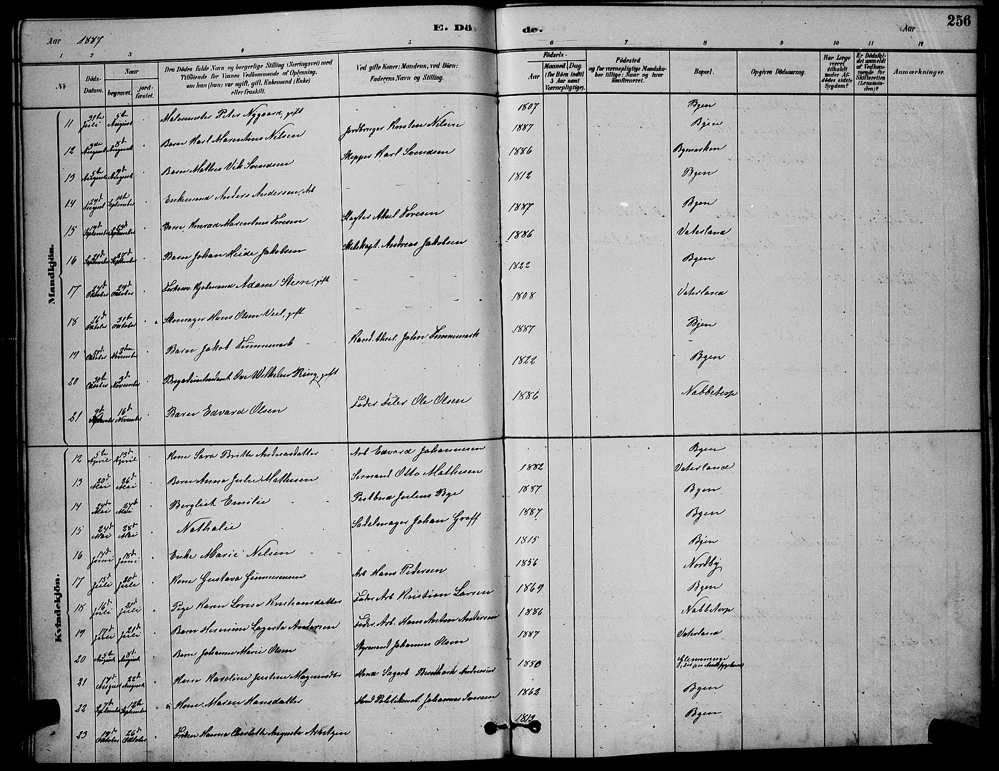 Østre Fredrikstad prestekontor Kirkebøker, SAO/A-10907/G/Ga/L0001: Parish register (copy) no. 1, 1880-1899, p. 256