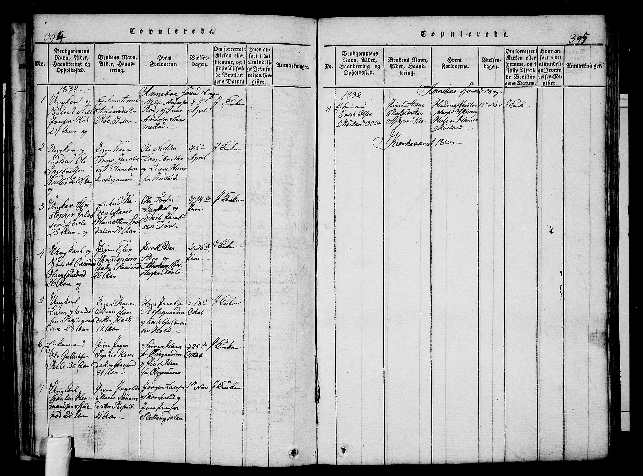 Andebu kirkebøker, AV/SAKO-A-336/G/Ga/L0002: Parish register (copy) no. I 2 /1, 1823-1832, p. 394-395