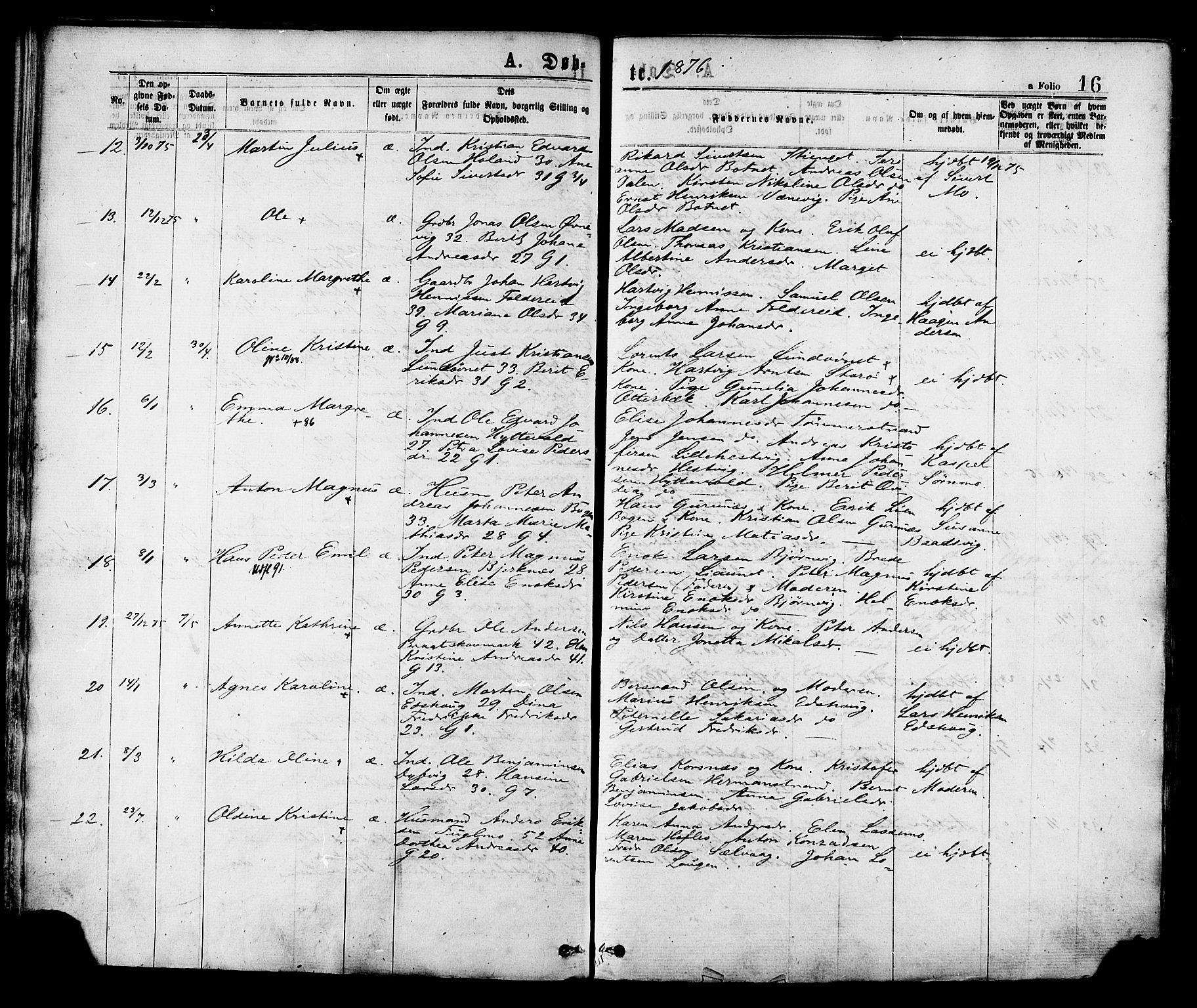 Ministerialprotokoller, klokkerbøker og fødselsregistre - Nord-Trøndelag, SAT/A-1458/780/L0642: Parish register (official) no. 780A07 /1, 1874-1885, p. 16