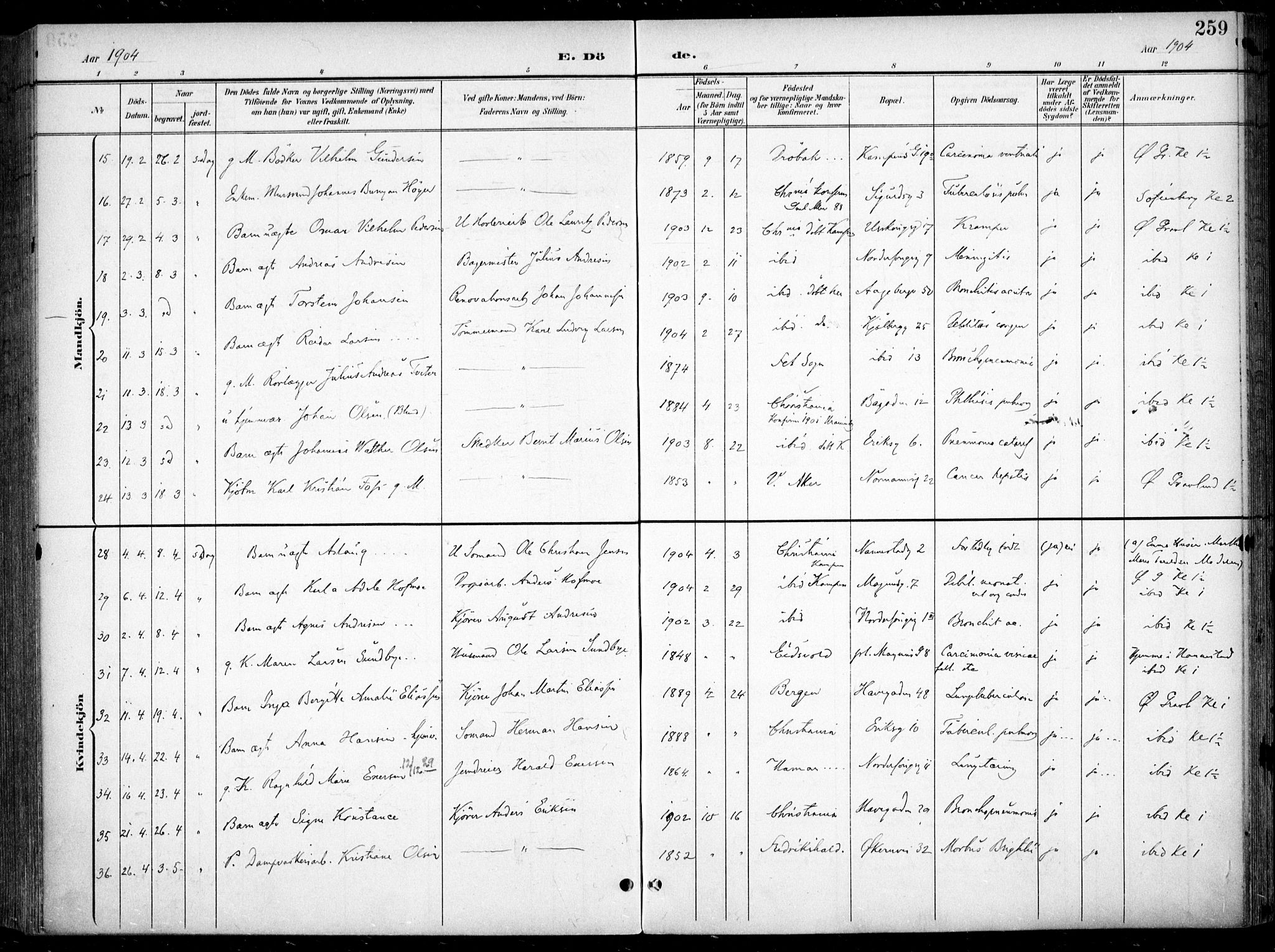 Kampen prestekontor Kirkebøker, AV/SAO-A-10853/F/Fa/L0009: Parish register (official) no. I 9, 1899-1911, p. 259