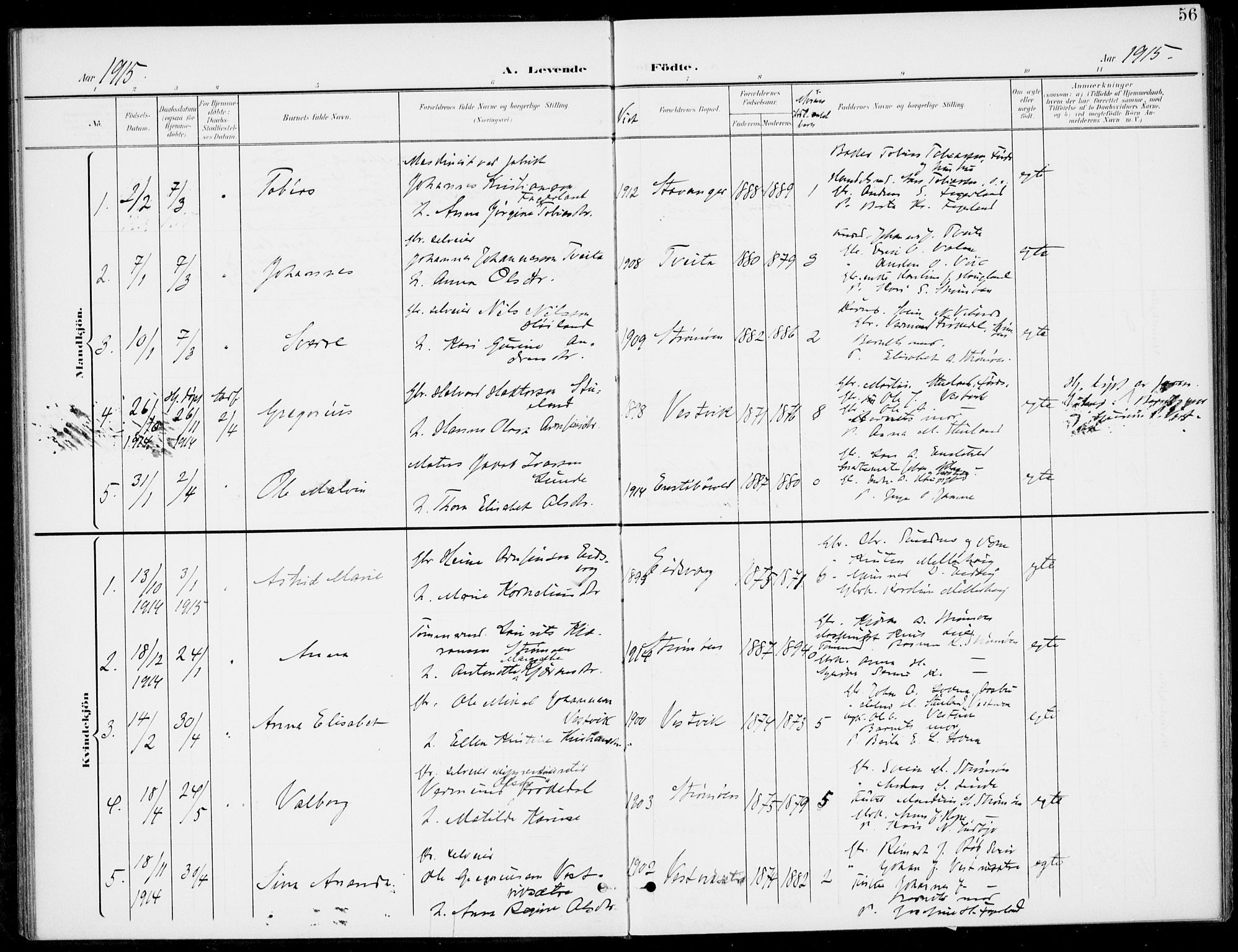Sveio Sokneprestembete, SAB/A-78501/H/Haa: Parish register (official) no. C 3, 1899-1916, p. 56