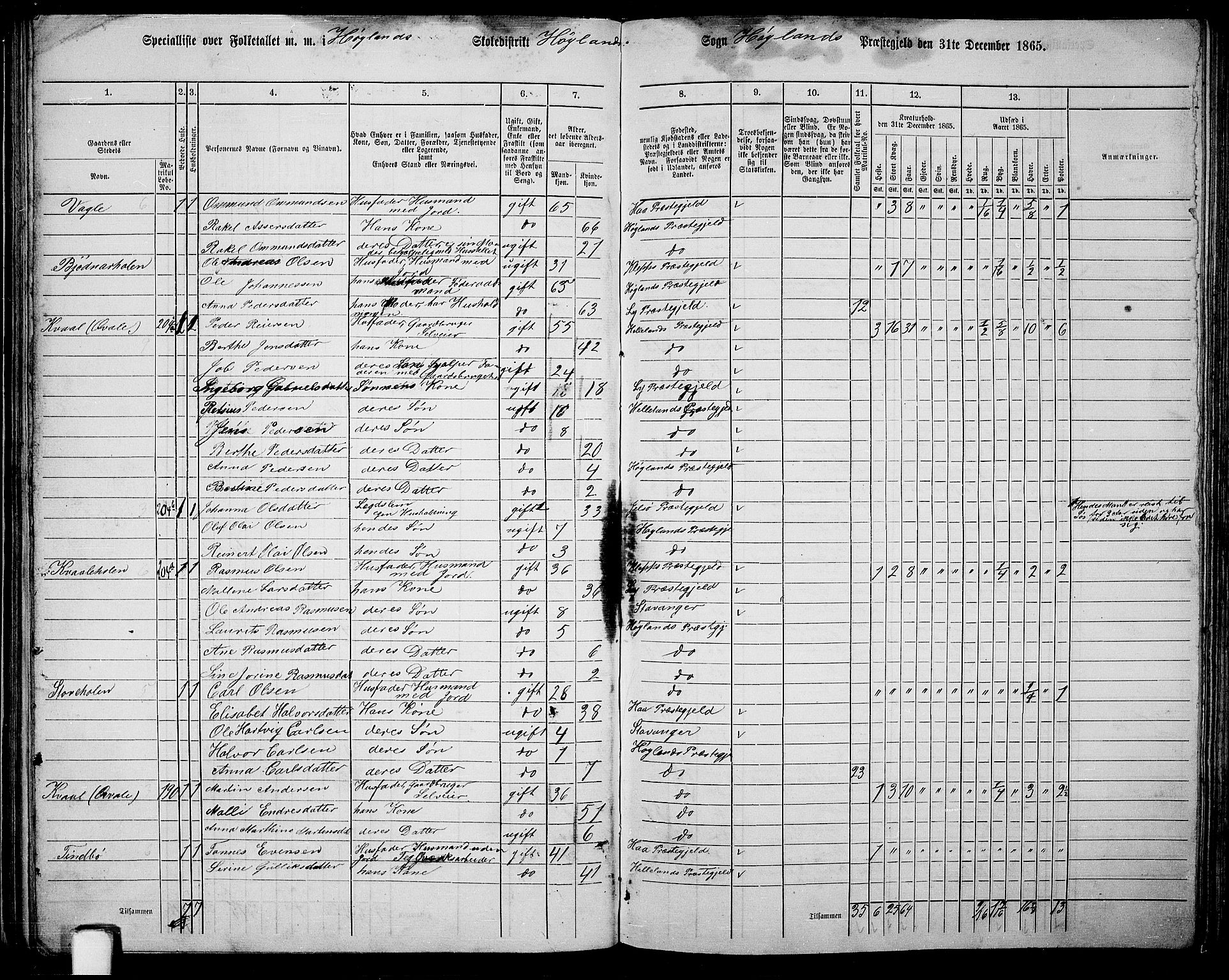 RA, 1865 census for Høyland, 1865, p. 62