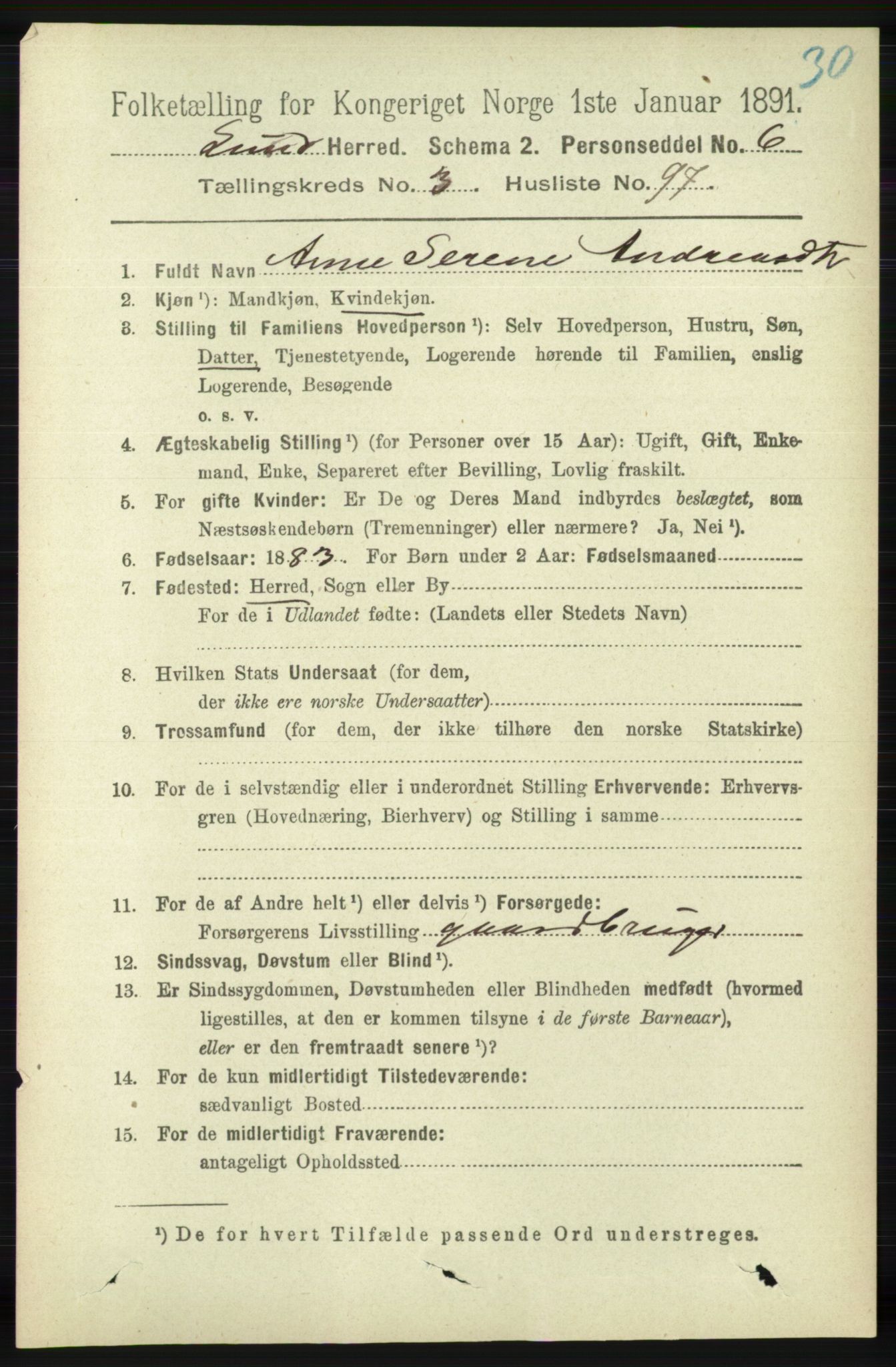 RA, 1891 census for 1112 Lund, 1891, p. 1190