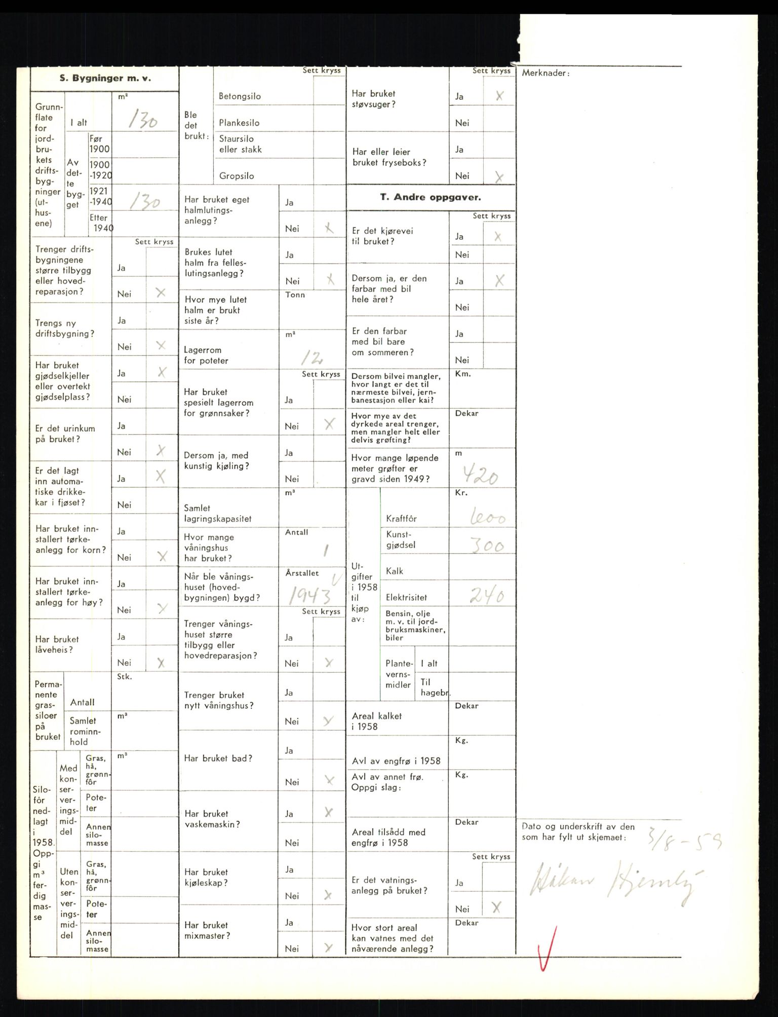 Statistisk sentralbyrå, Næringsøkonomiske emner, Jordbruk, skogbruk, jakt, fiske og fangst, AV/RA-S-2234/G/Gd/L0655: Troms: 1924 Målselv (kl. 4-10), 1959, p. 1188