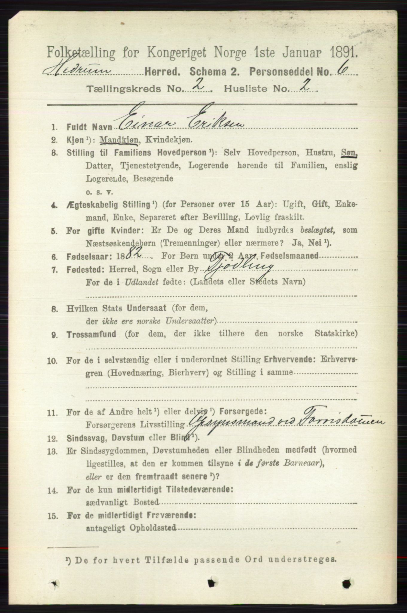 RA, 1891 census for 0727 Hedrum, 1891, p. 378