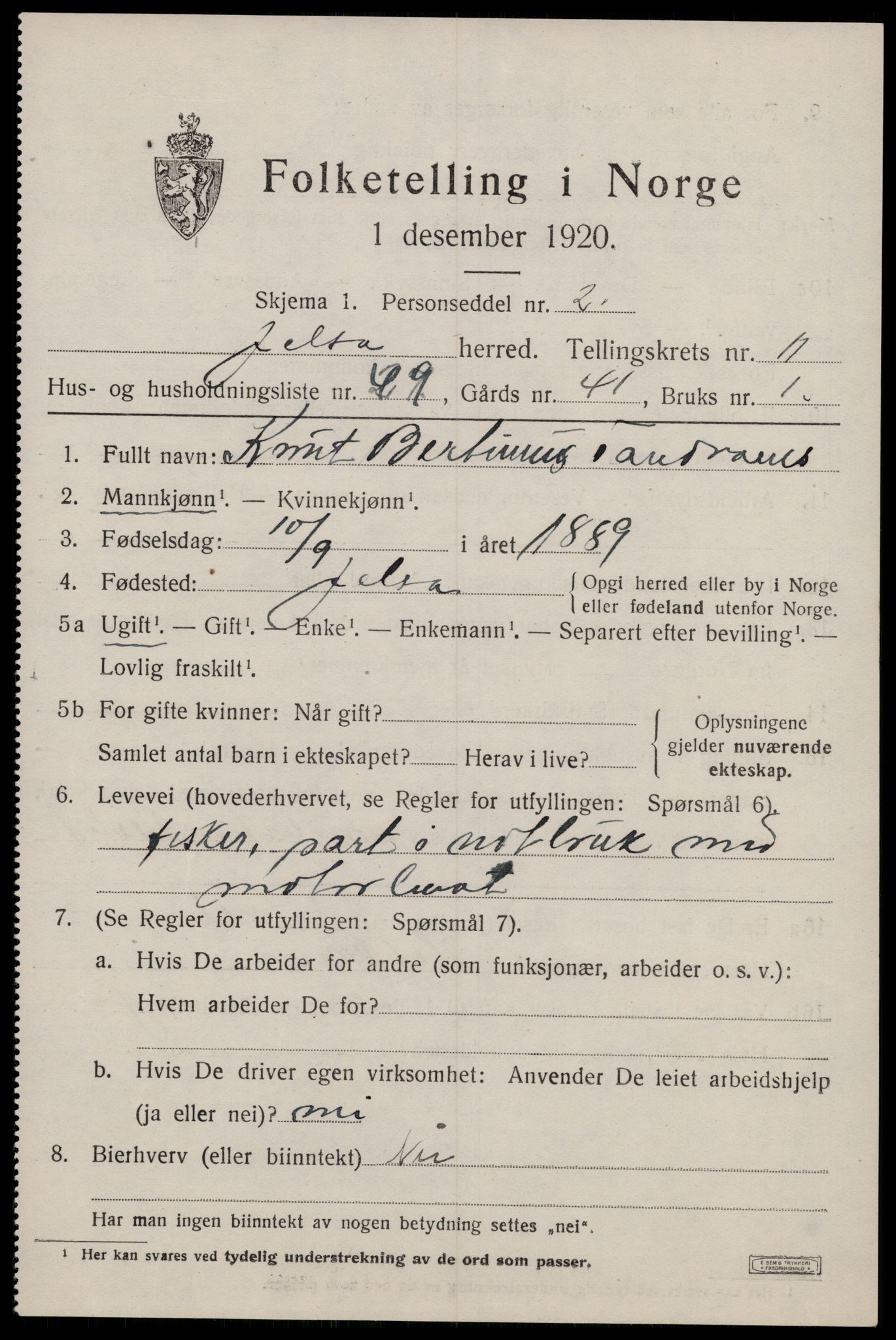 SAST, 1920 census for Jelsa, 1920, p. 3306