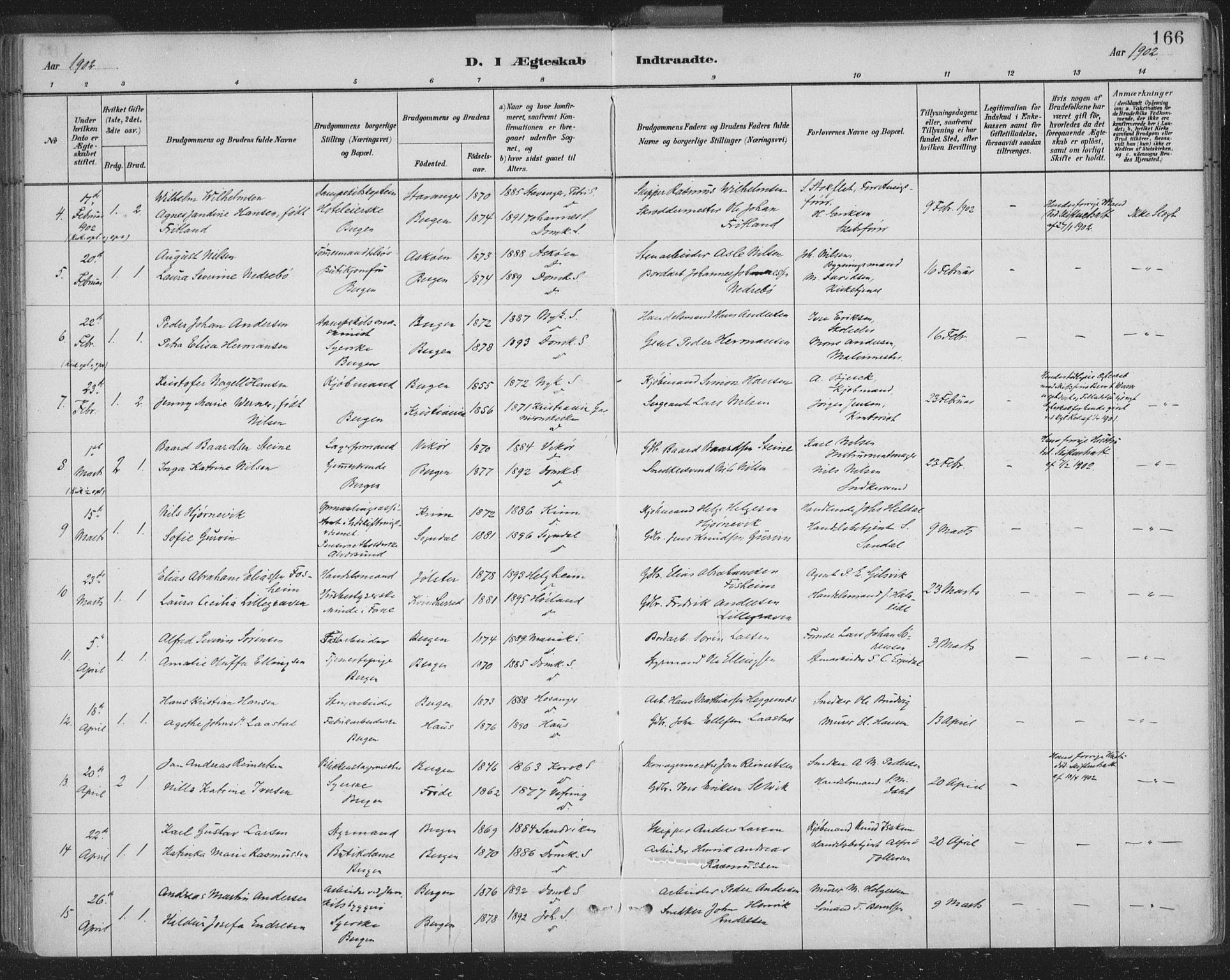 Domkirken sokneprestembete, SAB/A-74801/H/Hab/L0032: Parish register (copy) no. D 4, 1880-1907, p. 166