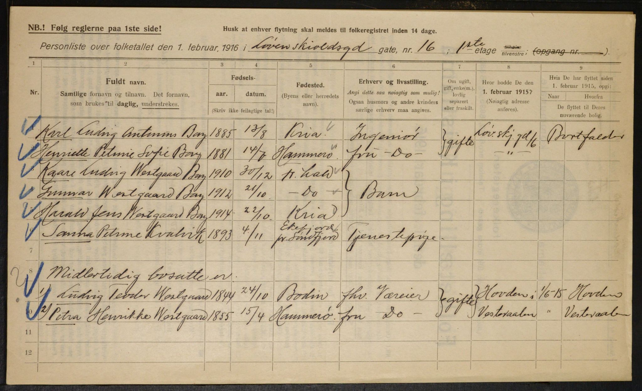 OBA, Municipal Census 1916 for Kristiania, 1916, p. 60376