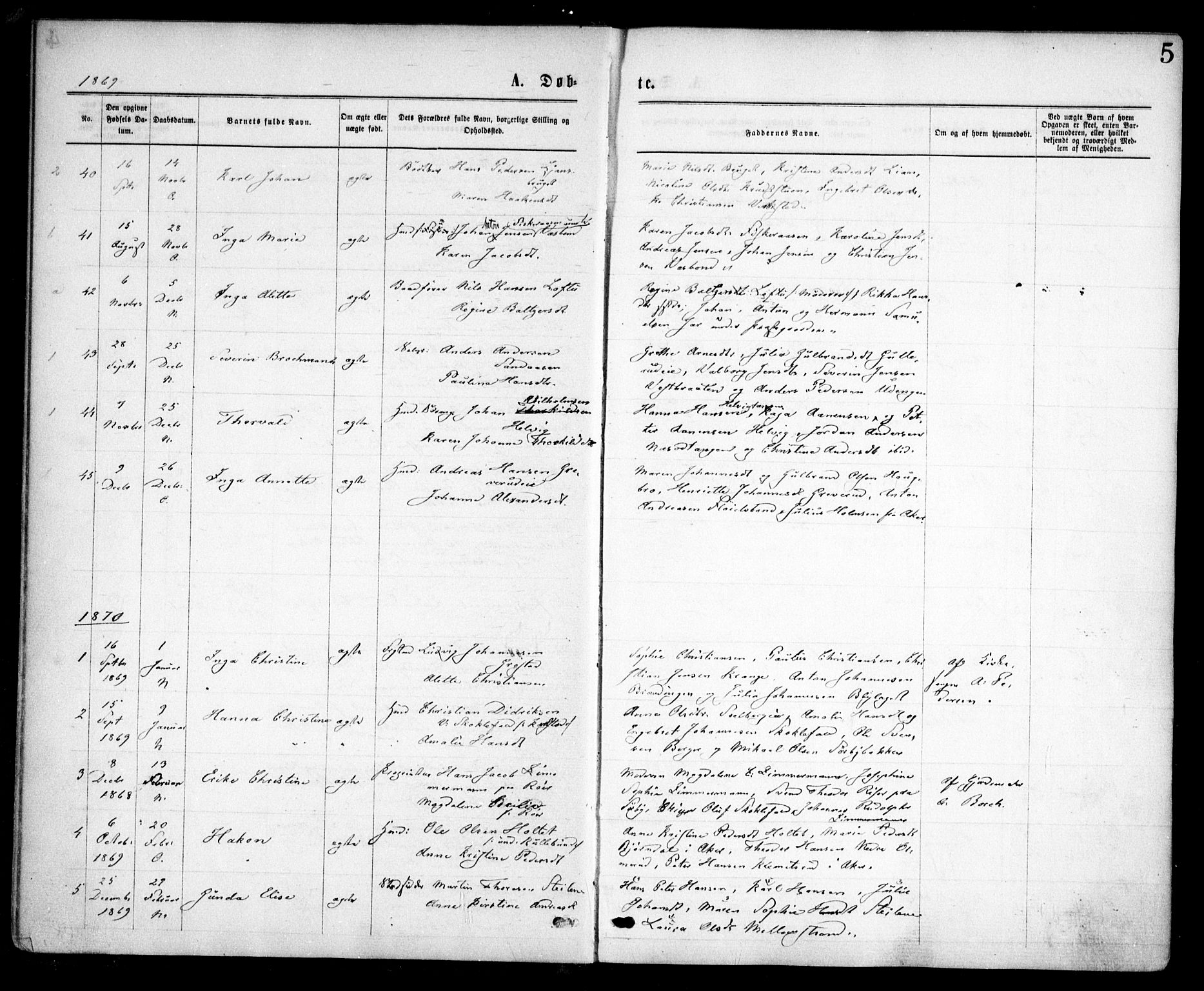Nesodden prestekontor Kirkebøker, SAO/A-10013/F/Fa/L0008: Parish register (official) no. I 8, 1869-1879, p. 5