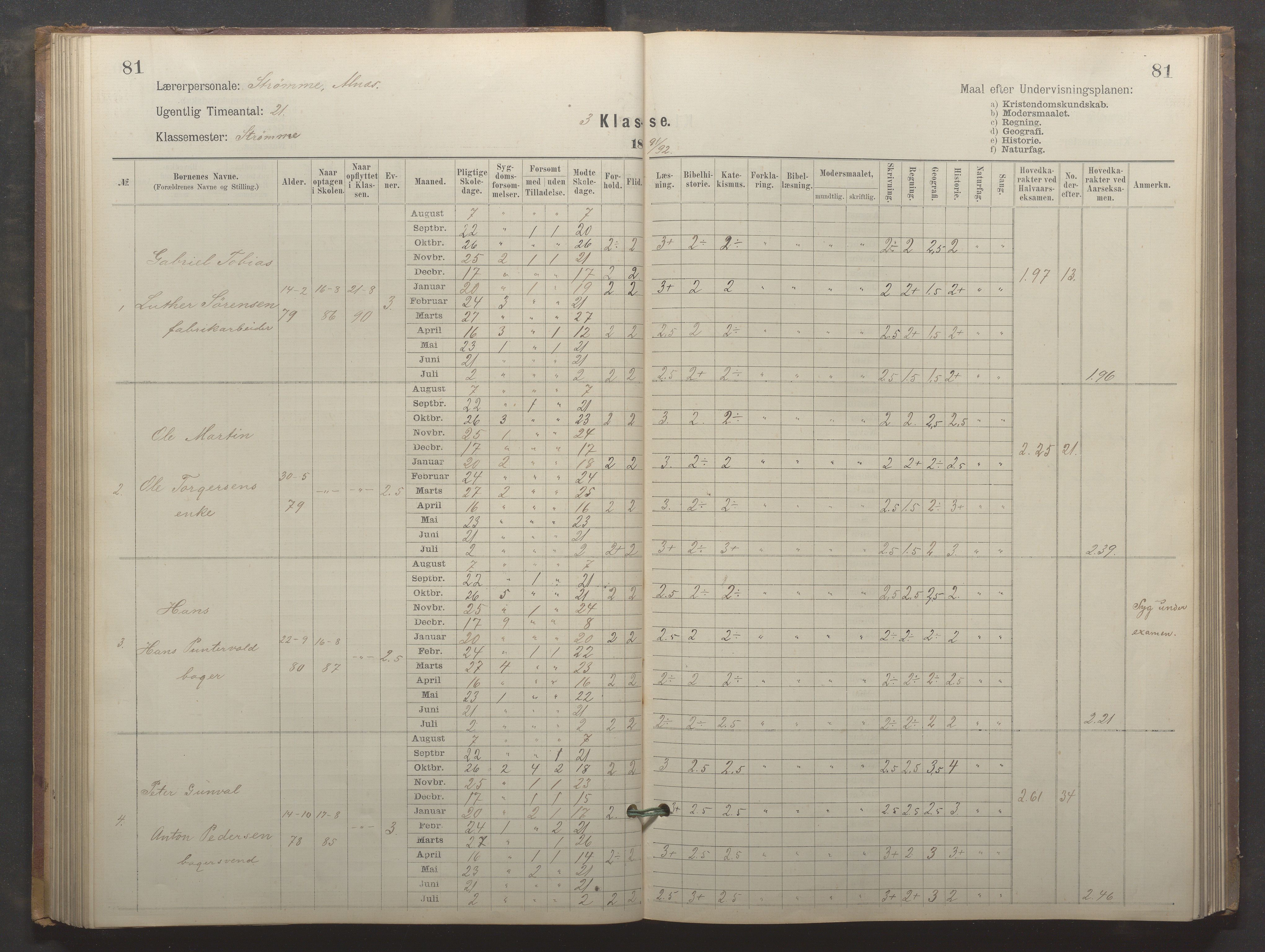 Egersund kommune (Ladested) - Egersund almueskole/folkeskole, IKAR/K-100521/H/L0024: Skoleprotokoll - Almueskolen, 3. klasse, 1887-1892, p. 81