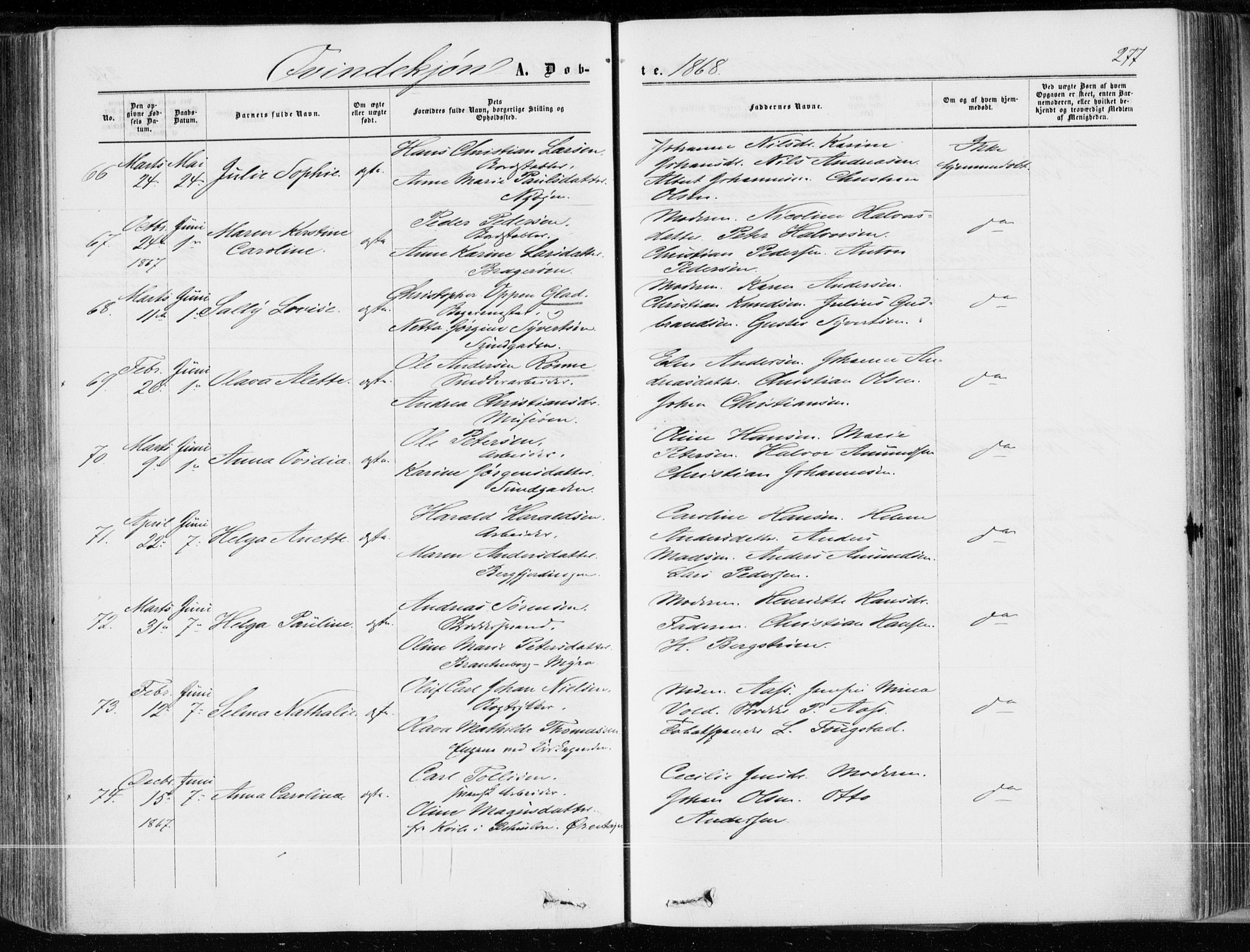 Bragernes kirkebøker, AV/SAKO-A-6/F/Fb/L0003: Parish register (official) no. II 3, 1860-1868, p. 277