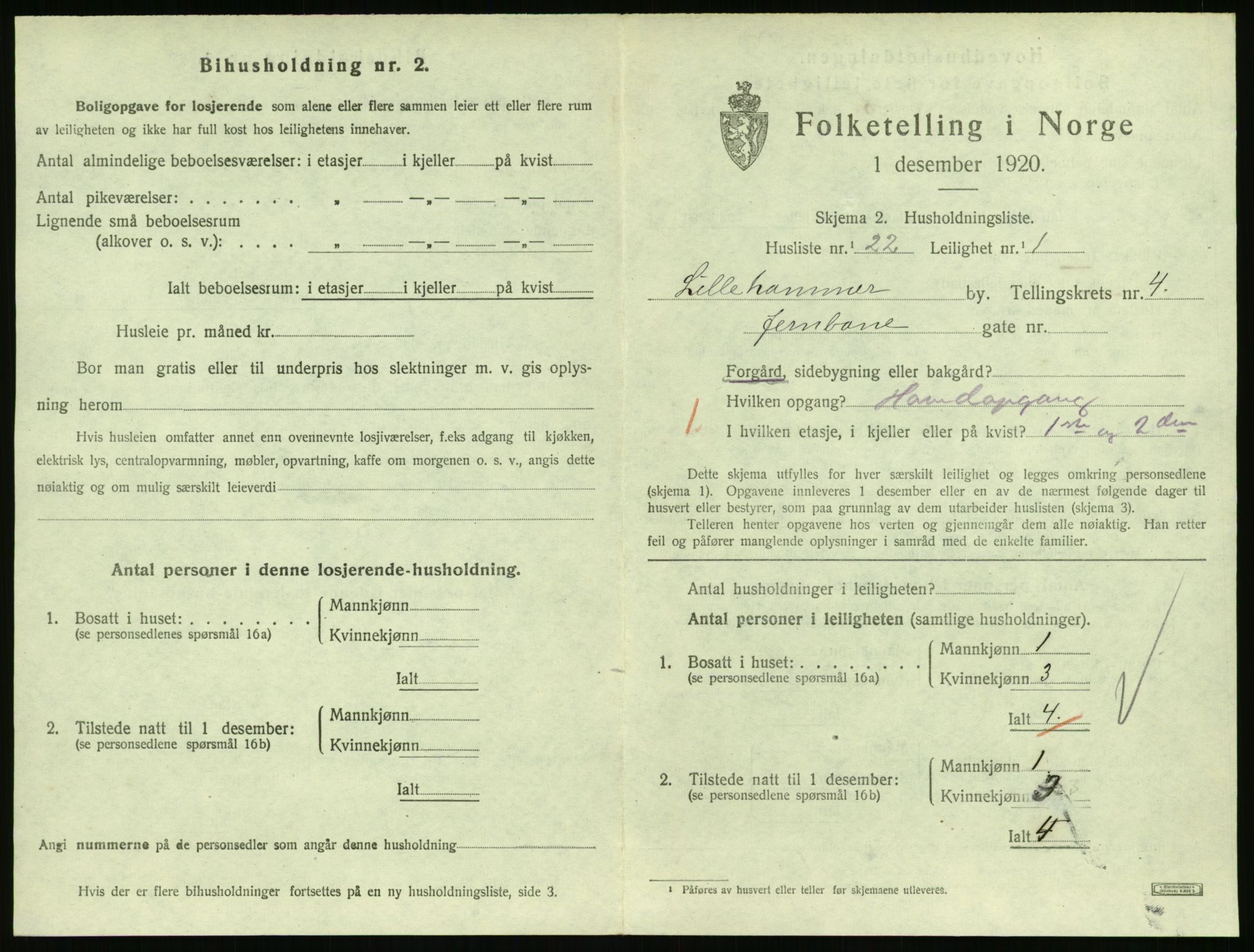SAH, 1920 census for Lillehammer, 1920, p. 2018