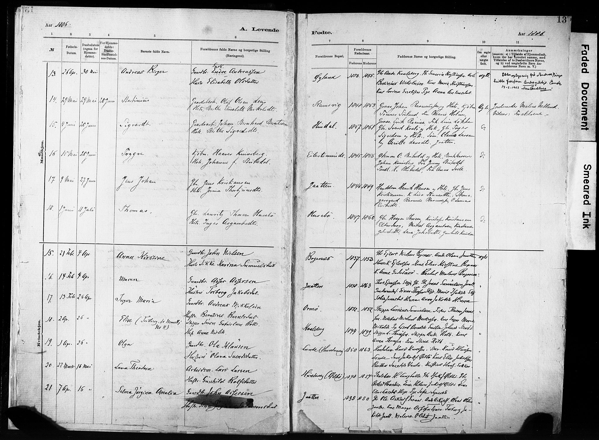 Hetland sokneprestkontor, AV/SAST-A-101826/30/30BA/L0011: Parish register (official) no. A 11, 1884-1911, p. 13