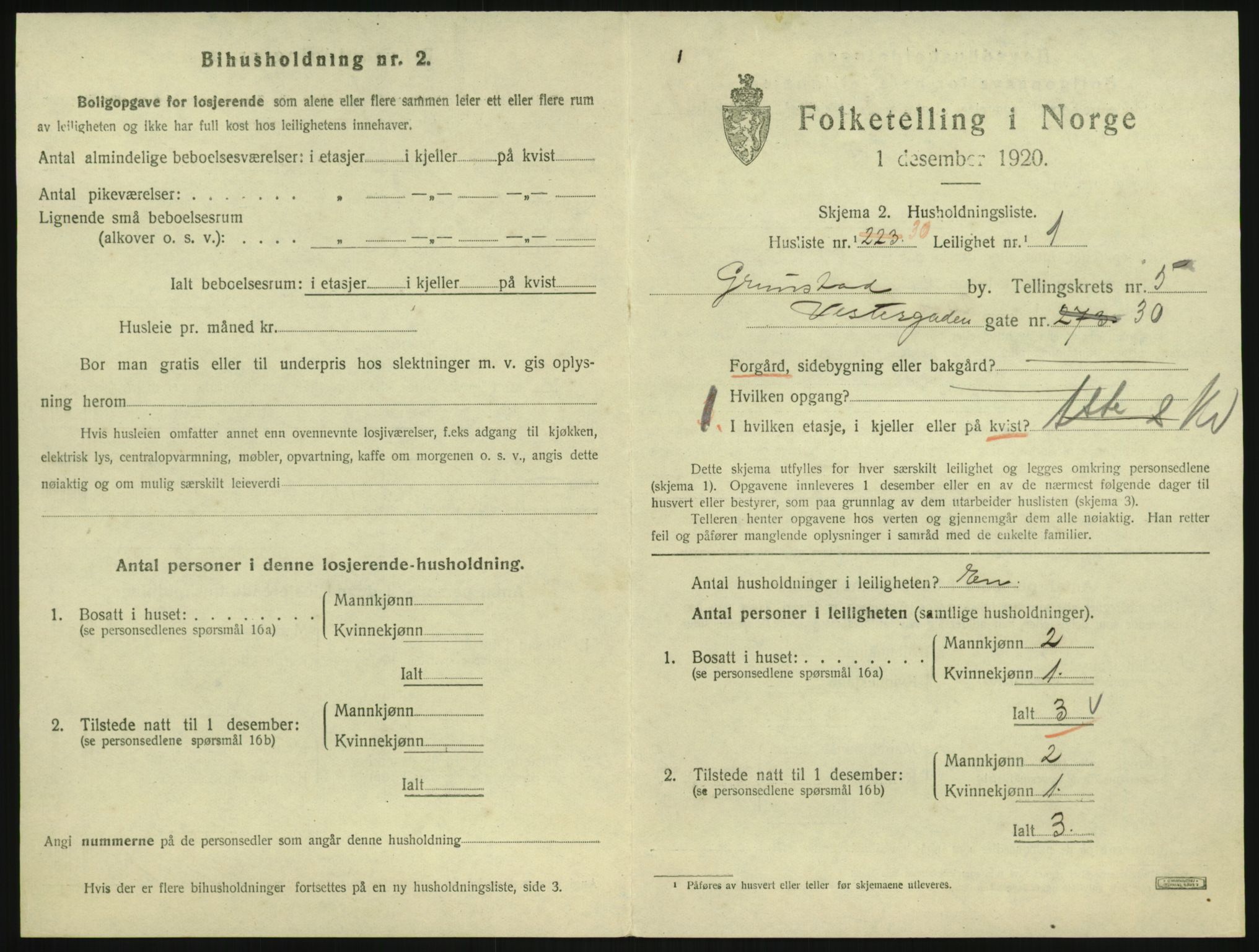 SAK, 1920 census for Grimstad, 1920, p. 2161