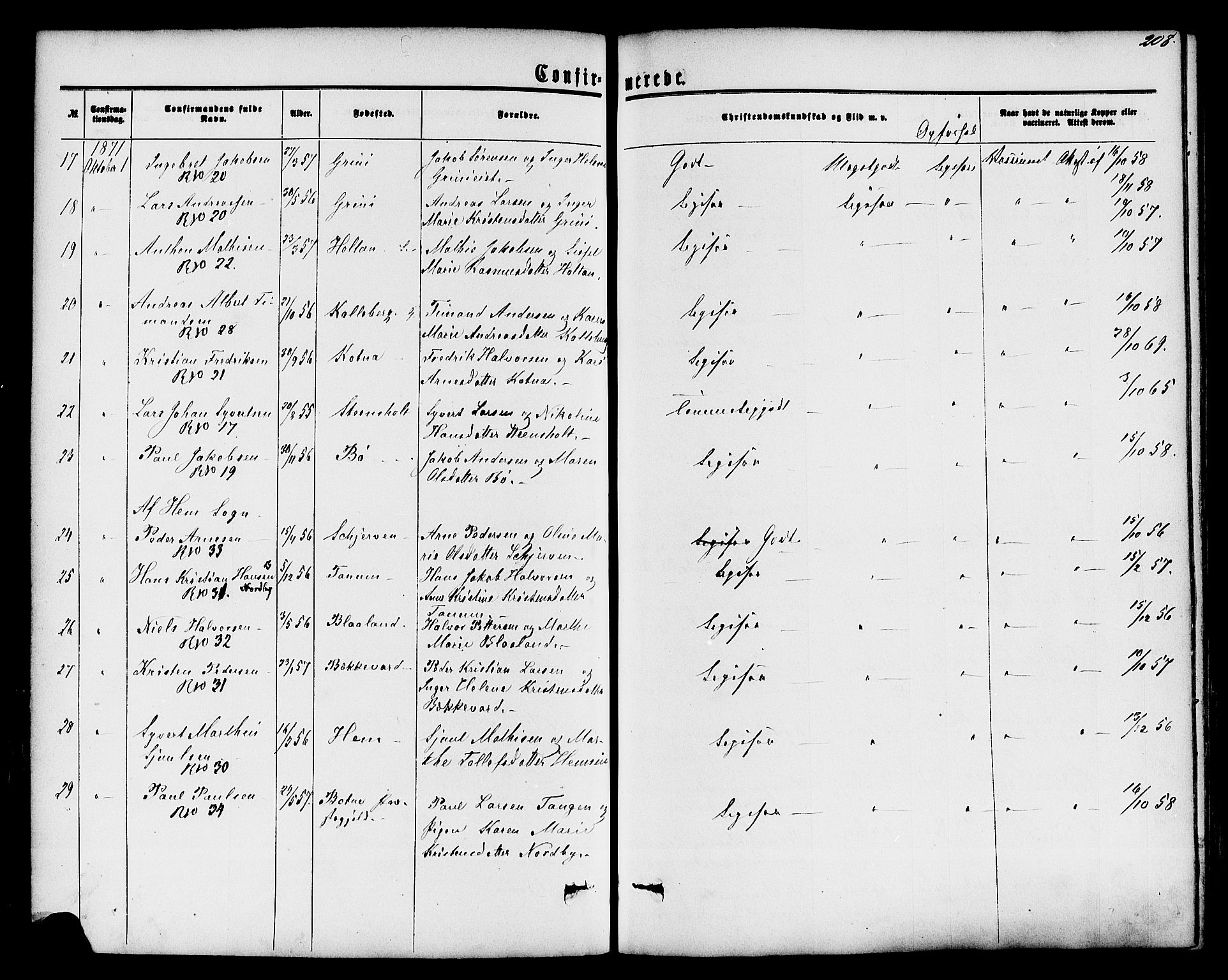 Lardal kirkebøker, AV/SAKO-A-350/F/Fa/L0007: Parish register (official) no. I 7, 1861-1880, p. 208