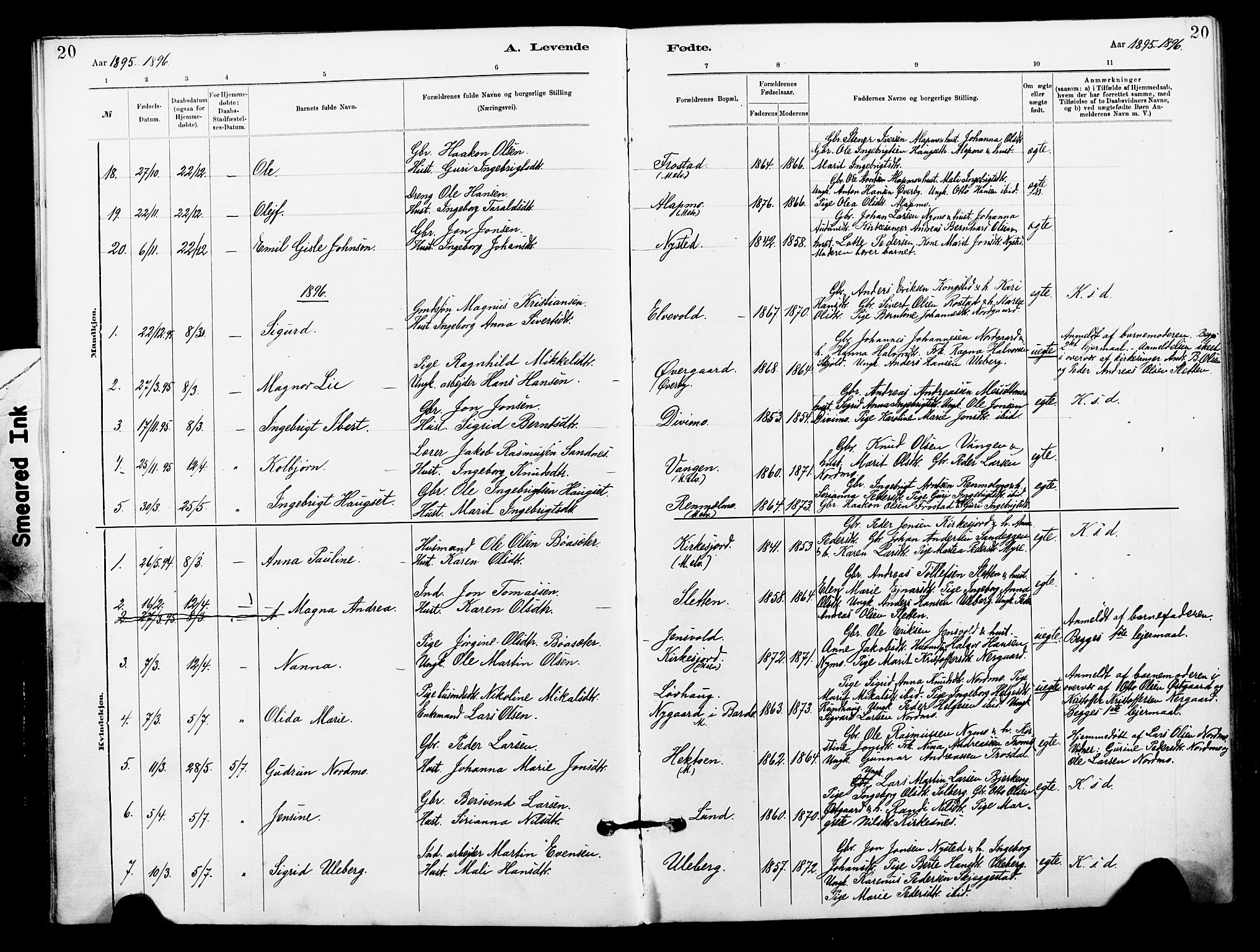 Målselv sokneprestembete, SATØ/S-1311/G/Ga/Gaa/L0006kirke: Parish register (official) no. 6, 1884-1902, p. 20