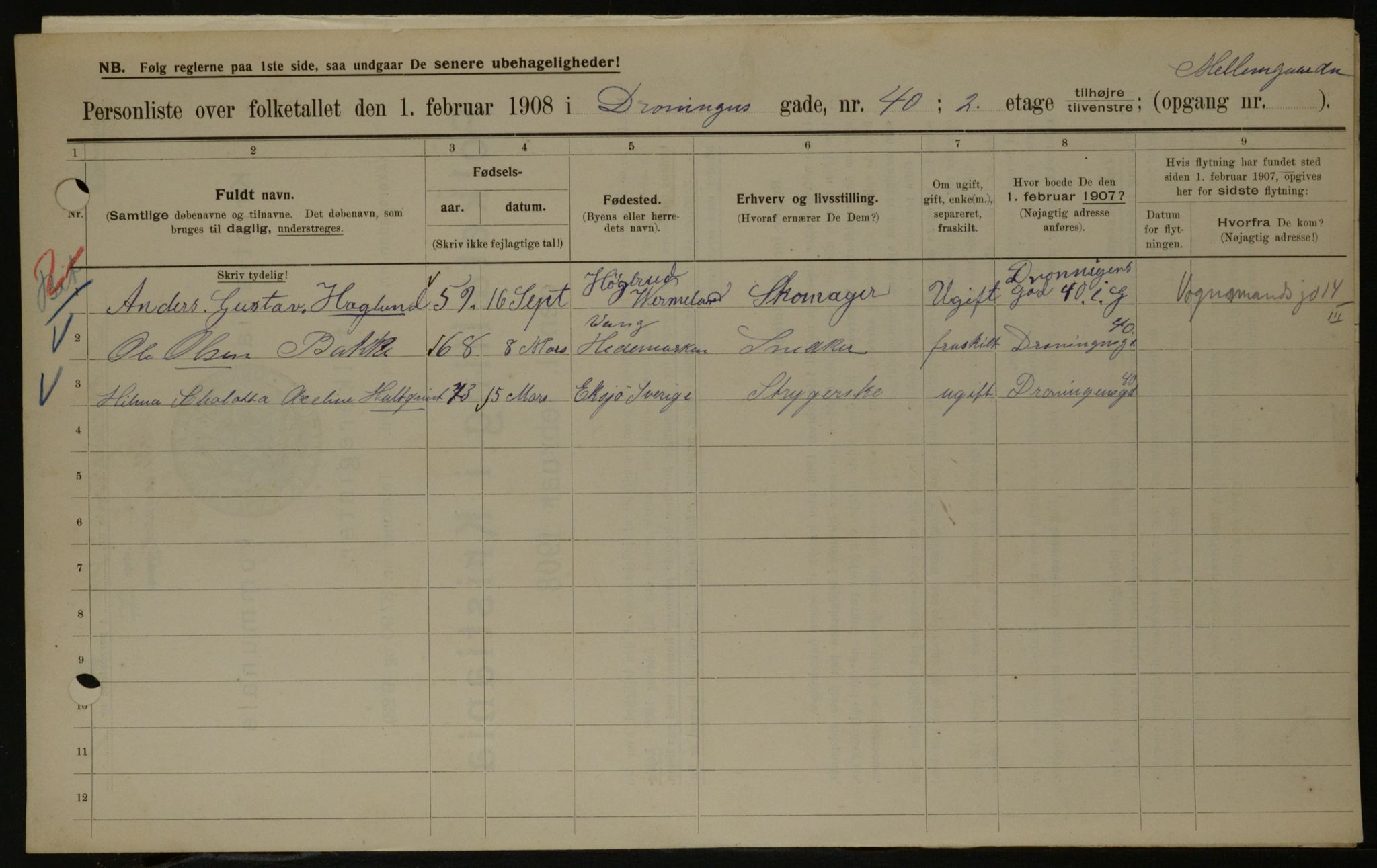 OBA, Municipal Census 1908 for Kristiania, 1908, p. 16168