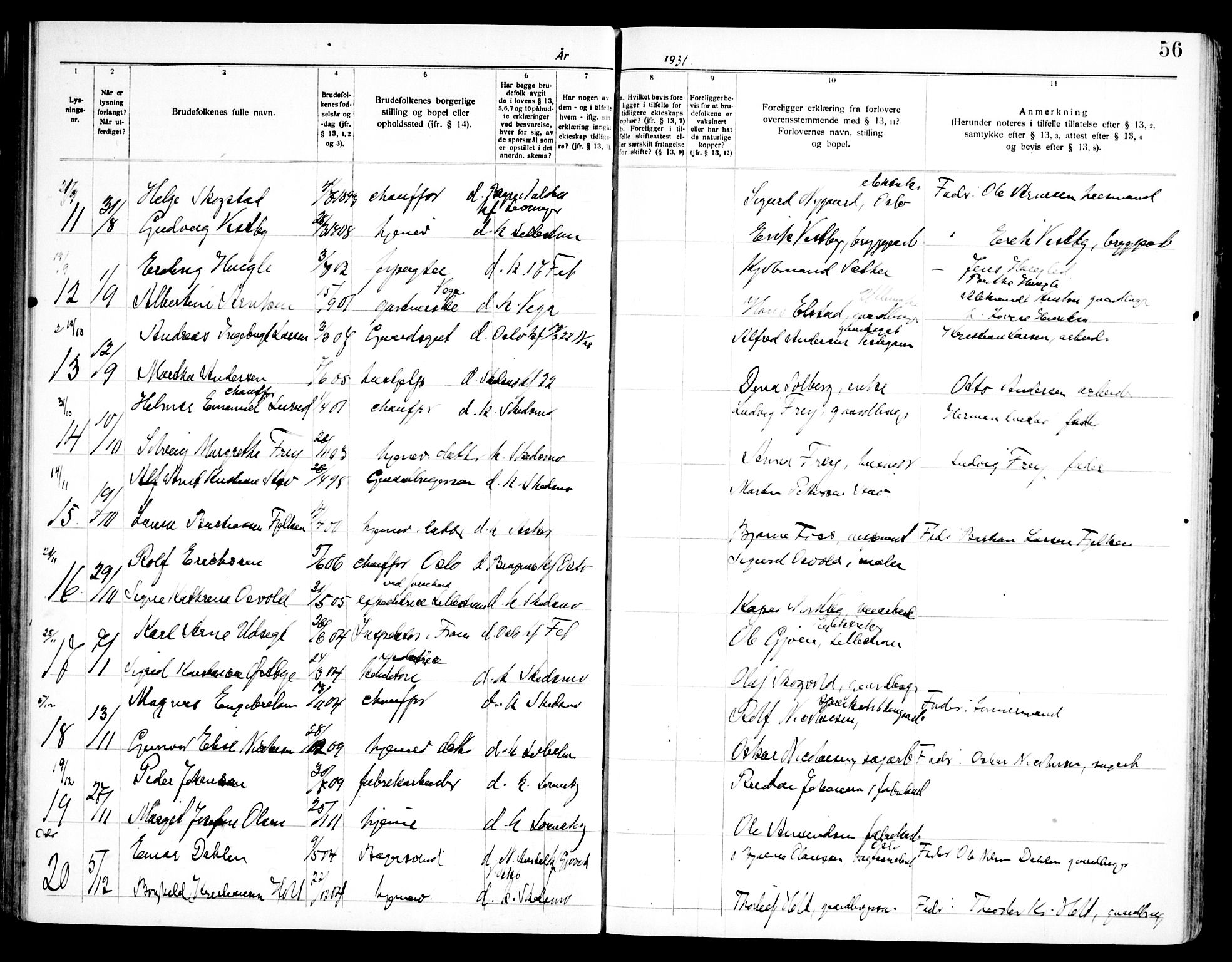Skedsmo prestekontor Kirkebøker, SAO/A-10033a/H/Ha/L0002: Banns register no. I 2, 1919-1949, p. 56