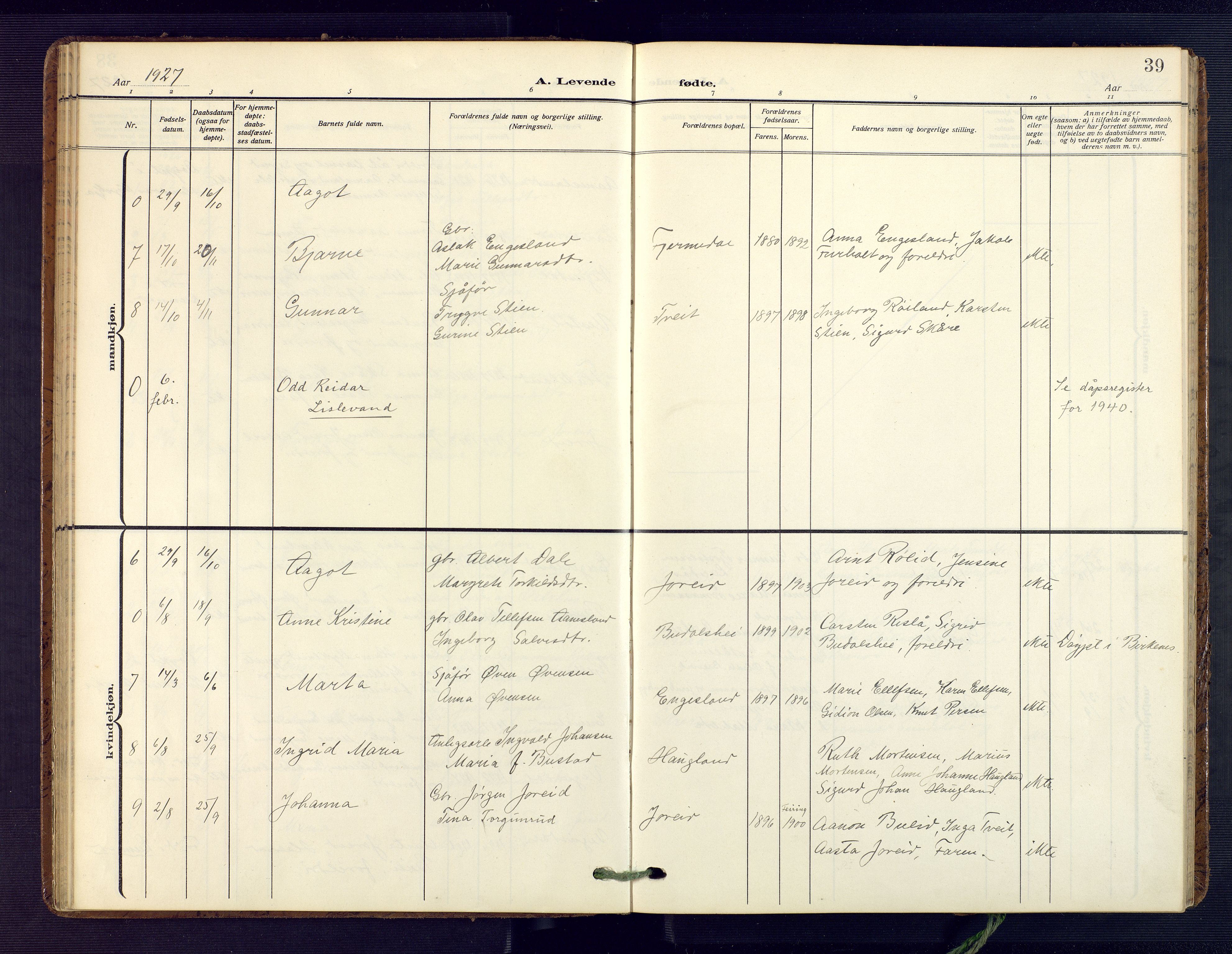 Herefoss sokneprestkontor, AV/SAK-1111-0019/F/Fa/Fab/L0005: Parish register (official) no. A 5, 1910-1932, p. 39