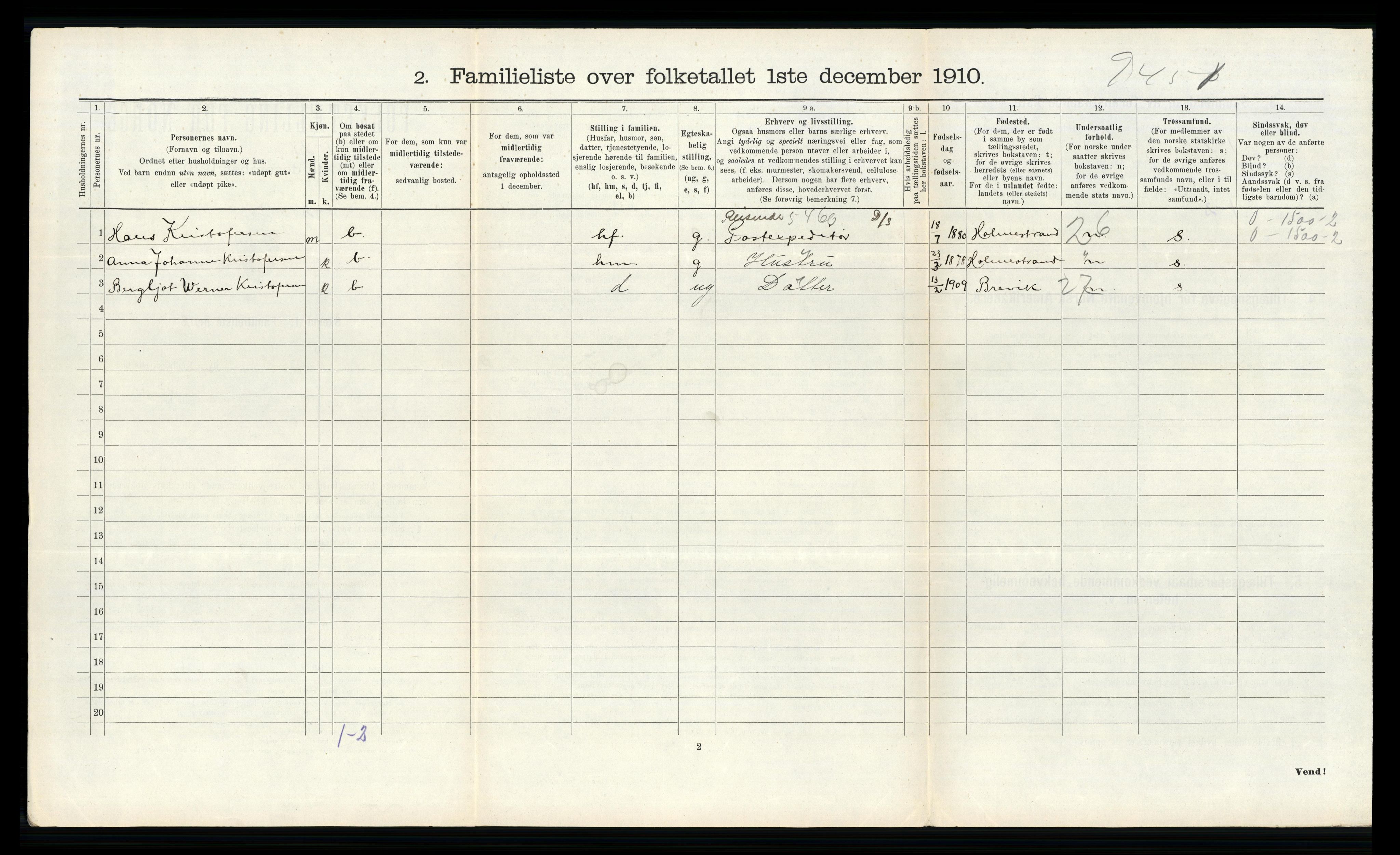 RA, 1910 census for Brevik, 1910, p. 1633